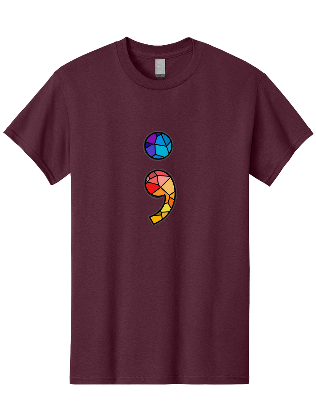 Semicolon-Project-Logo Men'S Graphic Tee, 100% Cotton, Comfortable Casual Summer Wear, Machine Washable, Colorful Mosaic, Stained Glass Effect, Comma Punctuation Mark, Vibrant Colors, Abstract Design, Creative Typography, Mosaic Art Bae096