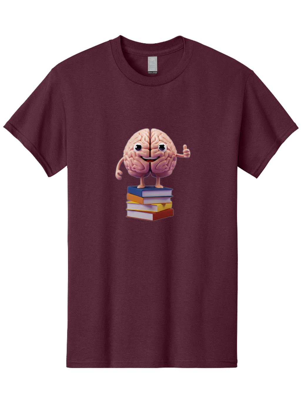 Smiling-Brain-1 Men'S Graphic Tee, 100% Cotton, Comfortable Casual Summer Wear, Machine Washable, Cartoon Brain, Human Brain, Smiling Face, Thumbs Up, Books, Learning, Education, Knowledge, Intelligence, Cognitive Function Bae100