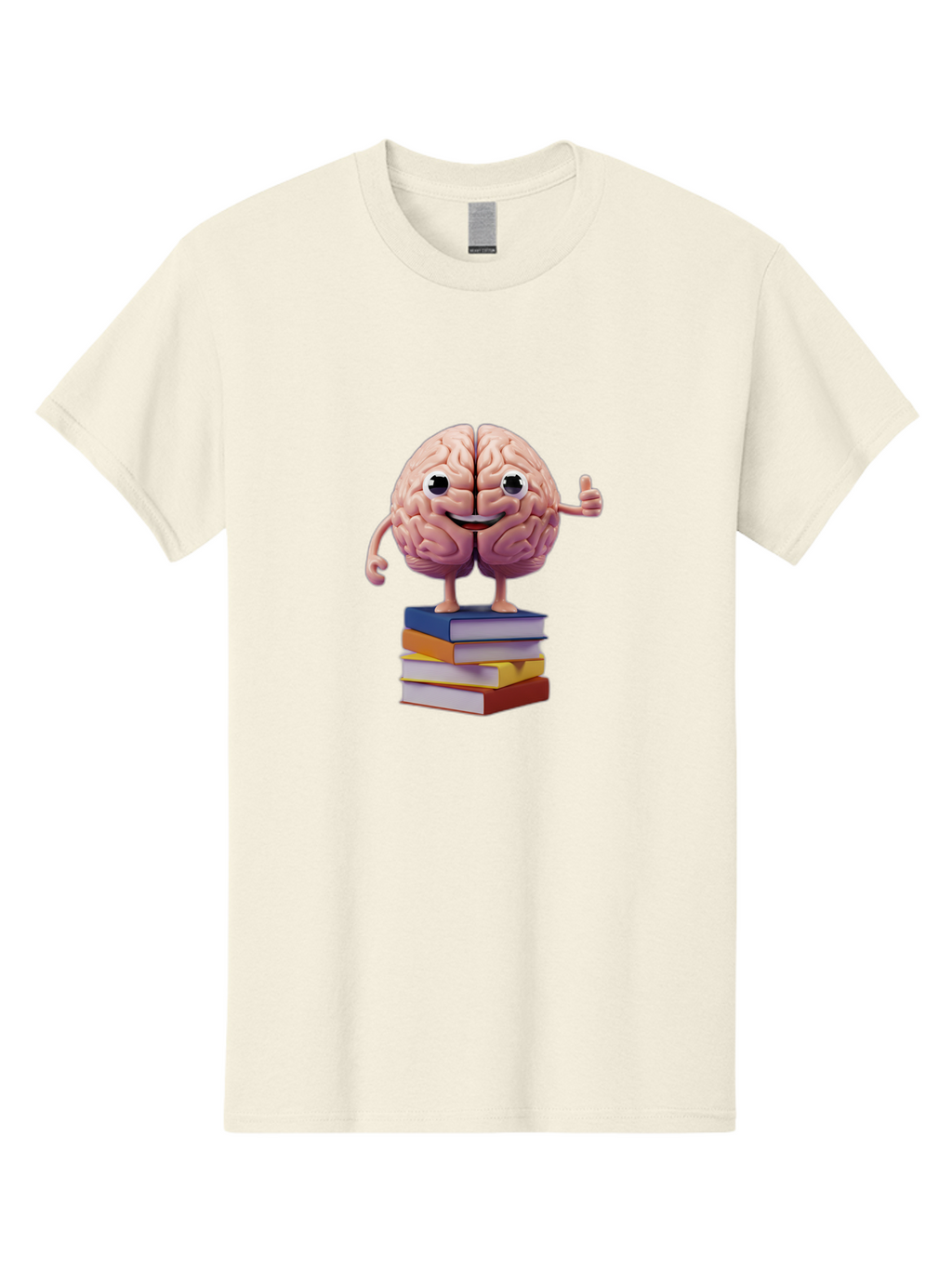 Smiling-Brain-1 Men'S Graphic Tee, 100% Cotton, Comfortable Casual Summer Wear, Machine Washable, Cartoon Brain, Human Brain, Smiling Face, Thumbs Up, Books, Learning, Education, Knowledge, Intelligence, Cognitive Function Bae100