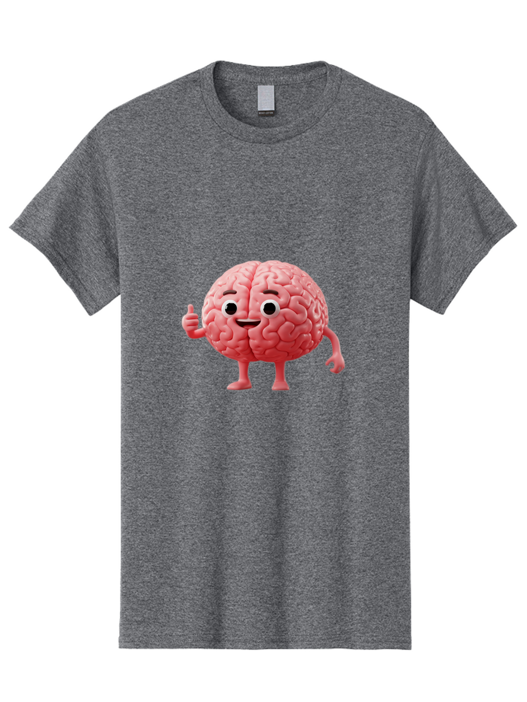 Smiling-Brain Men'S Graphic Tee, 100% Cotton, Comfortable Casual Summer Wear, Machine Washable, Cartoon Brain Character, Human Brain, Funny Illustration, Brain With Face, Thumbs Up Gesture, Smiling Brain, Cognitive Humor, Human Anatomy, Bae101