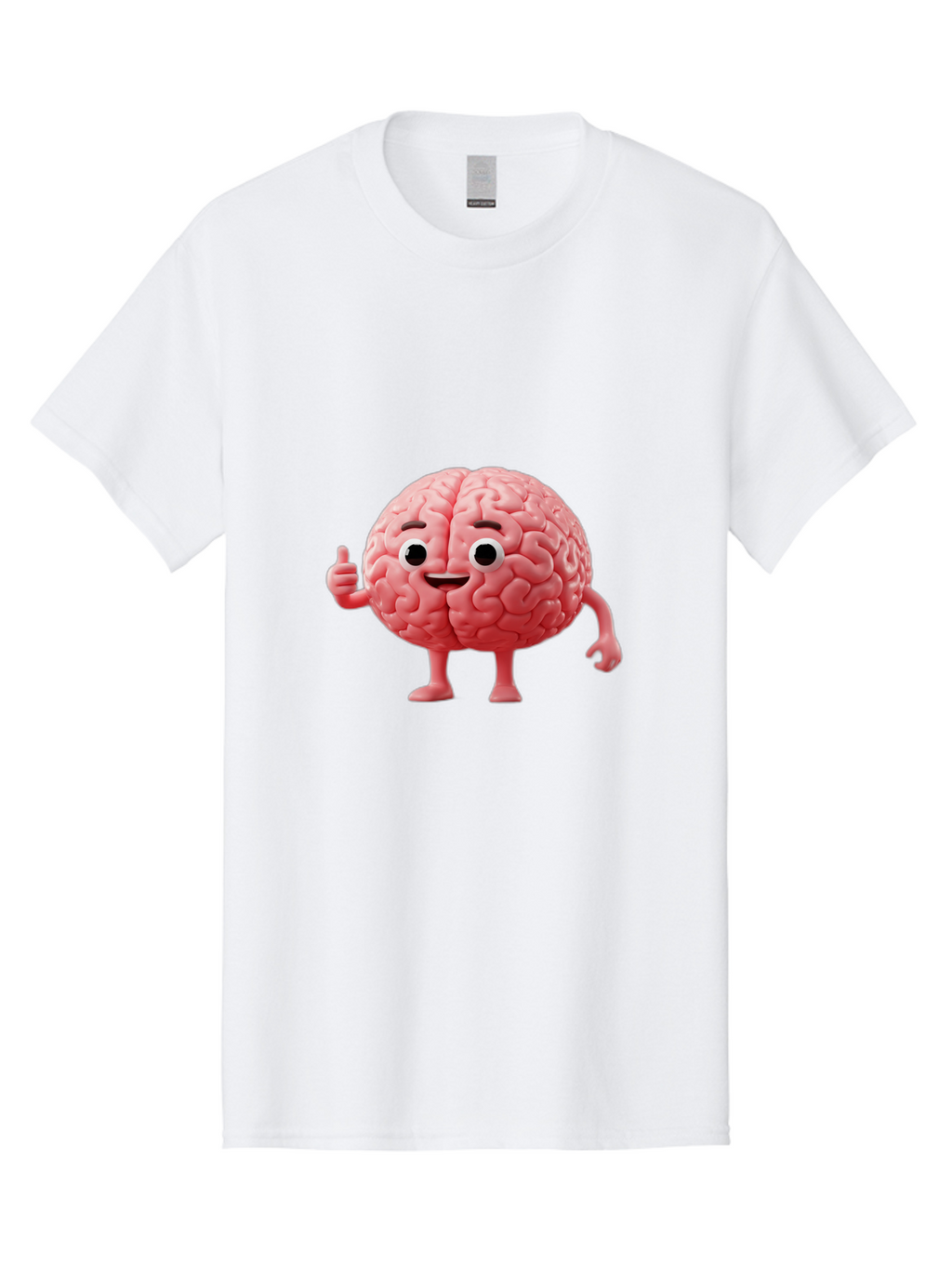 Smiling-Brain Men'S Graphic Tee, 100% Cotton, Comfortable Casual Summer Wear, Machine Washable, Cartoon Brain Character, Human Brain, Funny Illustration, Brain With Face, Thumbs Up Gesture, Smiling Brain, Cognitive Humor, Human Anatomy, Bae101