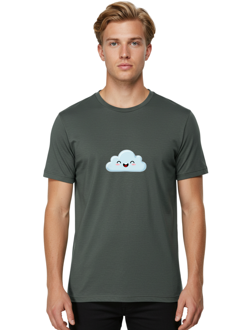 Smiling-Cloud Men'S Graphic Tee, 100% Cotton, Comfortable Casual Summer Wear, Machine Washable, Cute Cloud, Cartoon Cloud, Smiling Face, Happy Emotions, Rosy Cheeks, Cheerful Expression, Whimsical Character, Digital Illustration, Kawaii Cloud Bae103