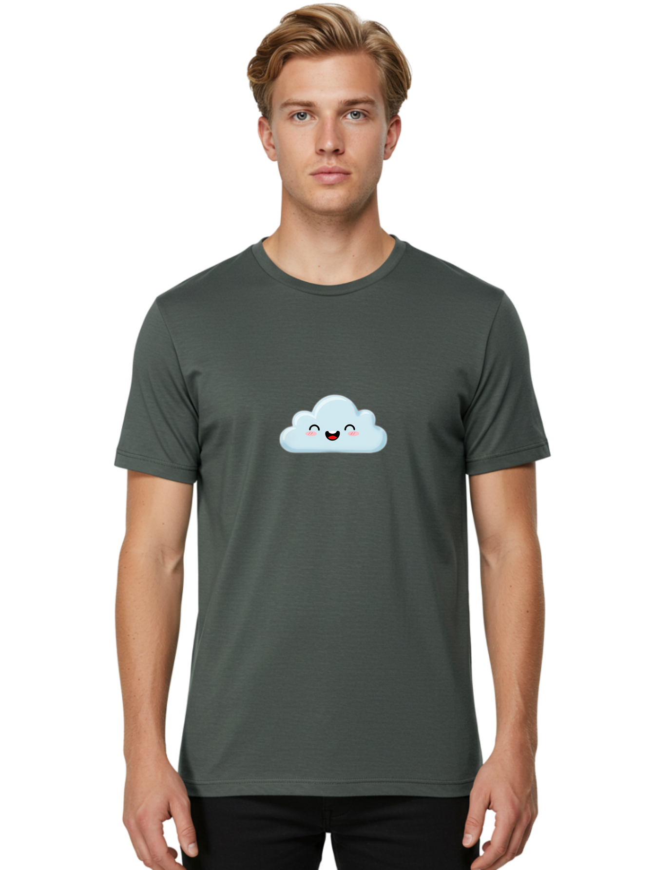 Smiling-Cloud Men'S Graphic Tee, 100% Cotton, Comfortable Casual Summer Wear, Machine Washable, Cute Cloud, Cartoon Cloud, Smiling Face, Happy Emotions, Rosy Cheeks, Cheerful Expression, Whimsical Character, Digital Illustration, Kawaii Cloud Bae103