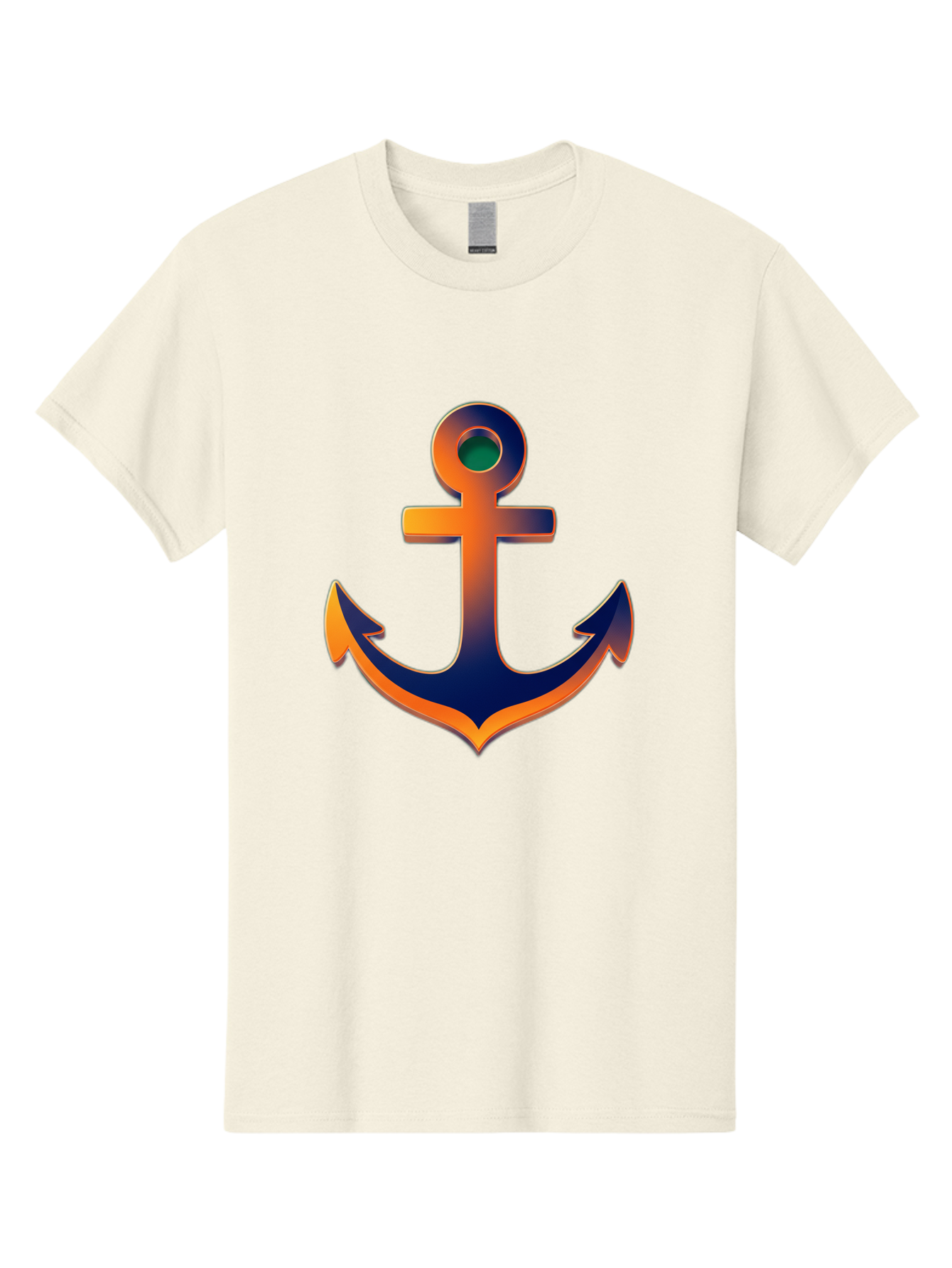 Anchor Men'S Graphic Tee, 100% Cotton, Comfortable Casual Summer Wear, Machine Washable, Anchor Symbol, Nautical Theme, Navy Blue And Orange Gradient, 3D Effect, Maritime Icon, Bold Design, Gradient Colors, Anchor Illustration Bae114