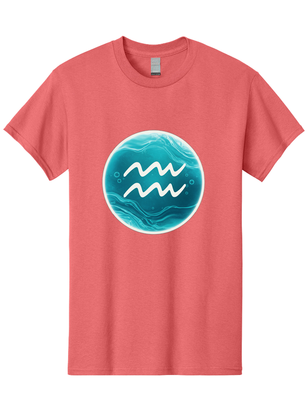 Aquarius Men'S Graphic Tee, 100% Cotton, Comfortable Casual Summer Wear, Machine Washable, Zodiac Symbol, Water Bearer Sign, Astrology Symbol, Aquarius Symbol, White Waves, Blue Circle, Mystical Design, Esoteric Art Bae115