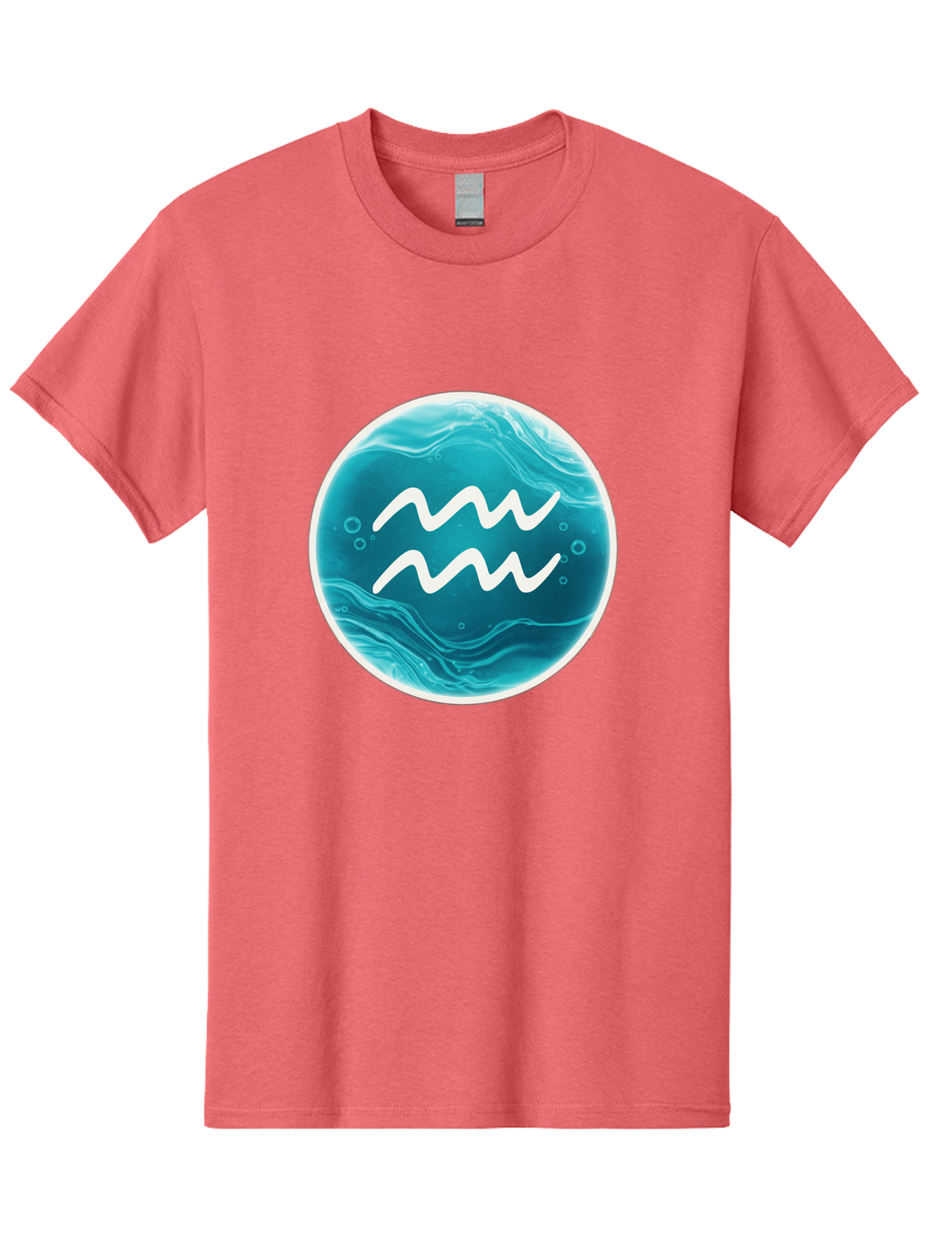 Aquarius Men'S Graphic Tee, 100% Cotton, Comfortable Casual Summer Wear, Machine Washable, Zodiac Symbol, Water Bearer Sign, Astrology Symbol, Aquarius Symbol, White Waves, Blue Circle, Mystical Design, Esoteric Art Bae115