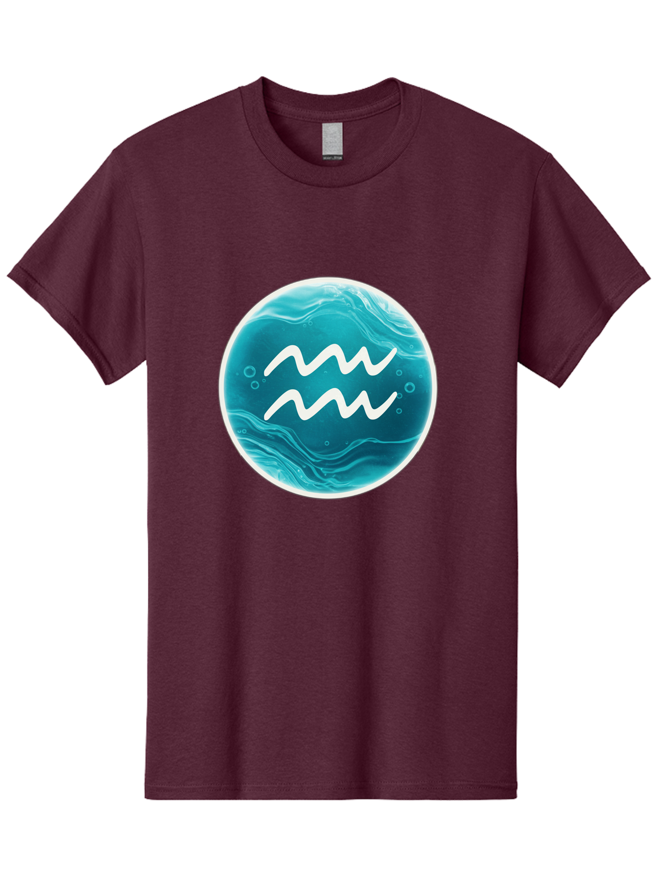 Aquarius Men'S Graphic Tee, 100% Cotton, Comfortable Casual Summer Wear, Machine Washable, Zodiac Symbol, Water Bearer Sign, Astrology Symbol, Aquarius Symbol, White Waves, Blue Circle, Mystical Design, Esoteric Art Bae115