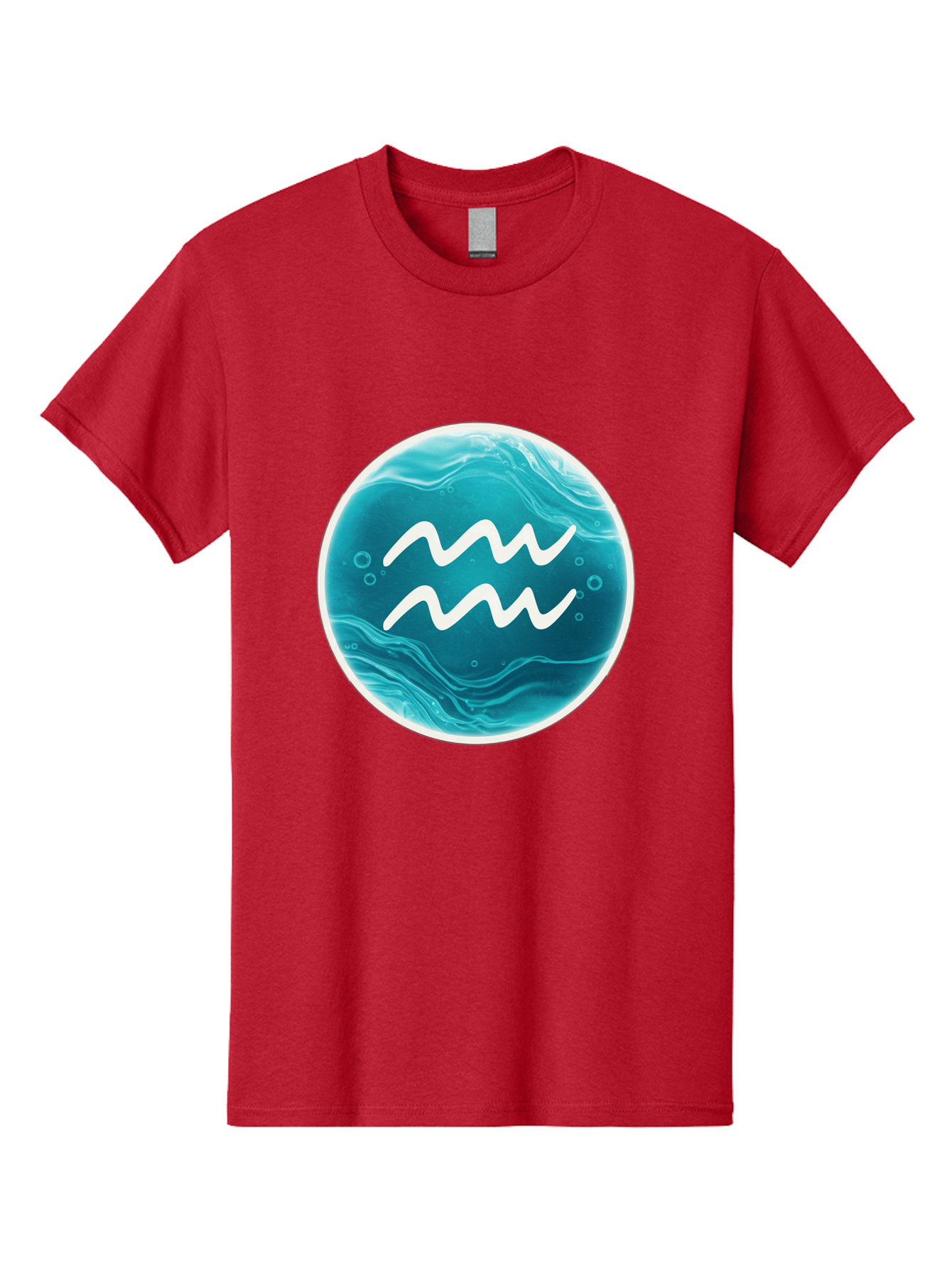 Aquarius Men'S Graphic Tee, 100% Cotton, Comfortable Casual Summer Wear, Machine Washable, Zodiac Symbol, Water Bearer Sign, Astrology Symbol, Aquarius Symbol, White Waves, Blue Circle, Mystical Design, Esoteric Art Bae115