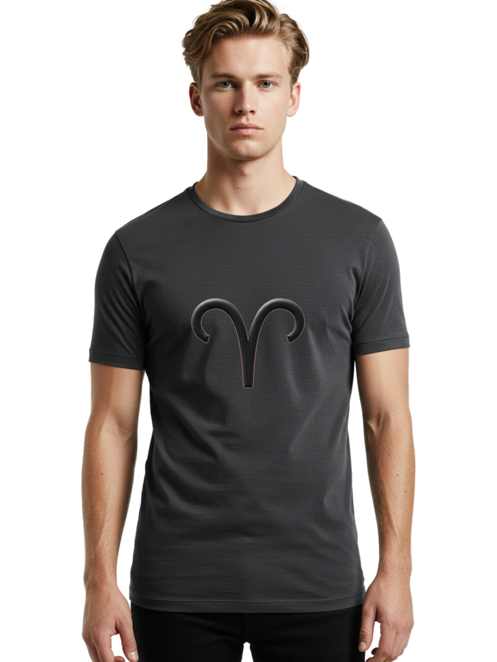 Aries-Symbol Men'S Graphic Tee, 100% Cotton, Comfortable Casual Summer Wear, Machine Washable, Aries Zodiac Sign, Astrological Symbol, Ram Horns, Horoscope, Astrology, Black Icon, Symbol Design, Mystical Sign Bae116