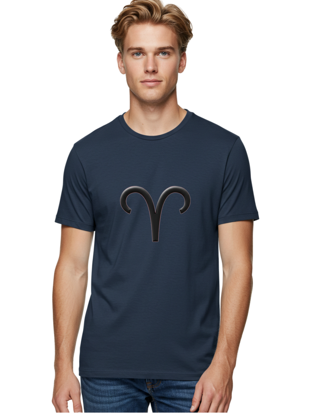 Aries-Symbol Men'S Graphic Tee, 100% Cotton, Comfortable Casual Summer Wear, Machine Washable, Aries Zodiac Sign, Astrological Symbol, Ram Horns, Horoscope, Astrology, Black Icon, Symbol Design, Mystical Sign Bae116