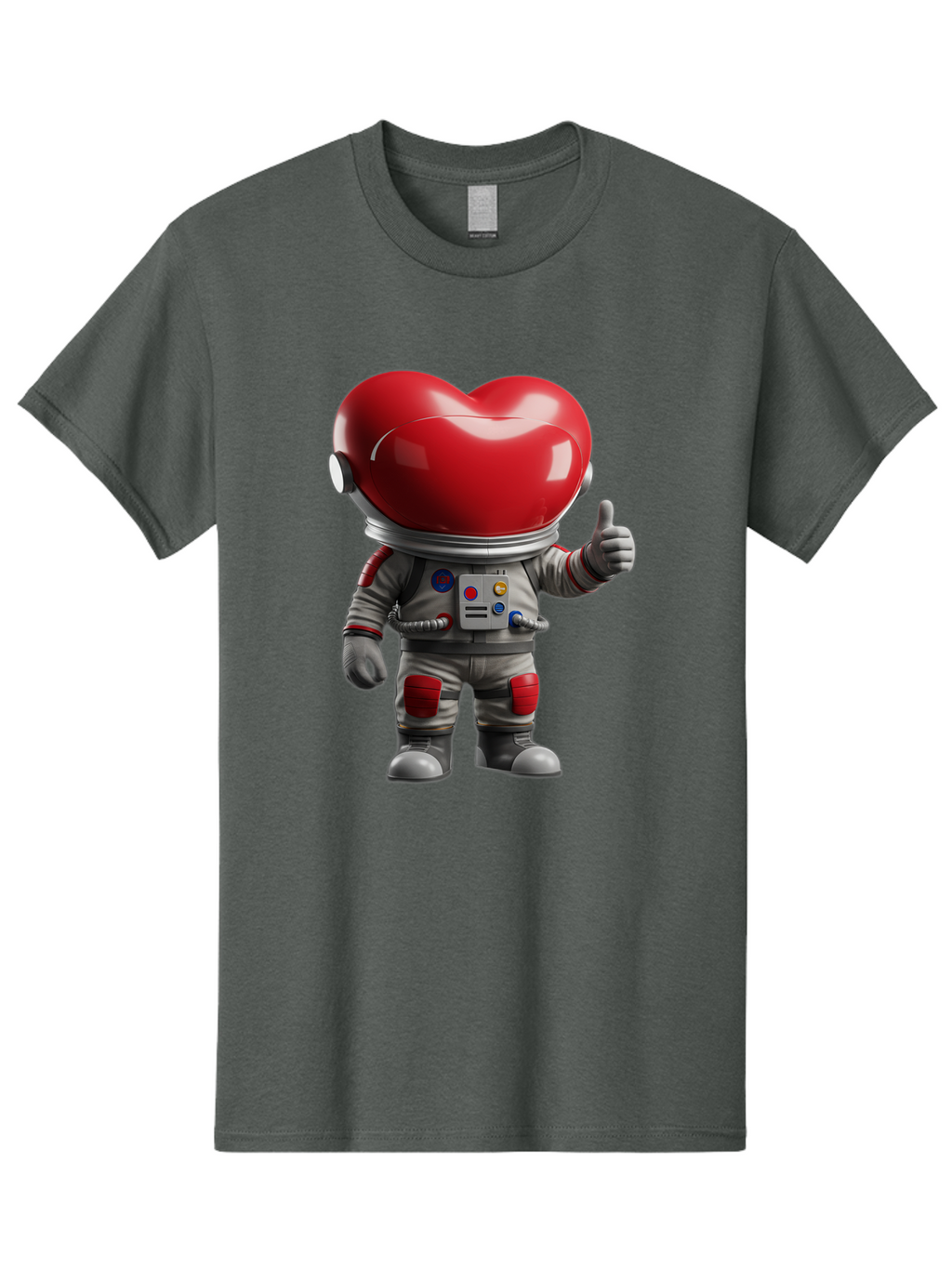 Astronaut-Heart Men'S Graphic Tee, 100% Cotton, Comfortable Casual Summer Wear, Machine Washable, Astronaut With Heart-Shaped Helmet, Thumbs Up Gesture, Space Suit, Futuristic Design, Red And Gray Colors, Love In Space, Positivity, Approval Bae122