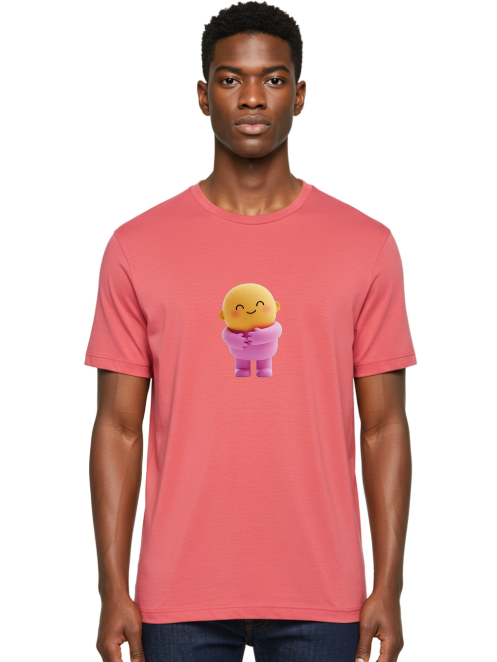 Baby-Figurine Men'S Graphic Tee, 100% Cotton, Comfortable Casual Summer Wear, Machine Washable, Cute Cartoon Character, Smiling Face, Pink Outfit, Hugging Self, Adorable Illustration, Kawaii Art, Lovable Persona, Childlike Charm Bae123