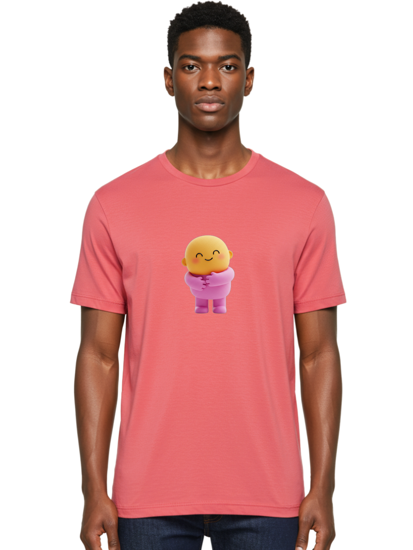 Baby-Figurine Men'S Graphic Tee, 100% Cotton, Comfortable Casual Summer Wear, Machine Washable, Cute Cartoon Character, Smiling Face, Pink Outfit, Hugging Self, Adorable Illustration, Kawaii Art, Lovable Persona, Childlike Charm Bae123