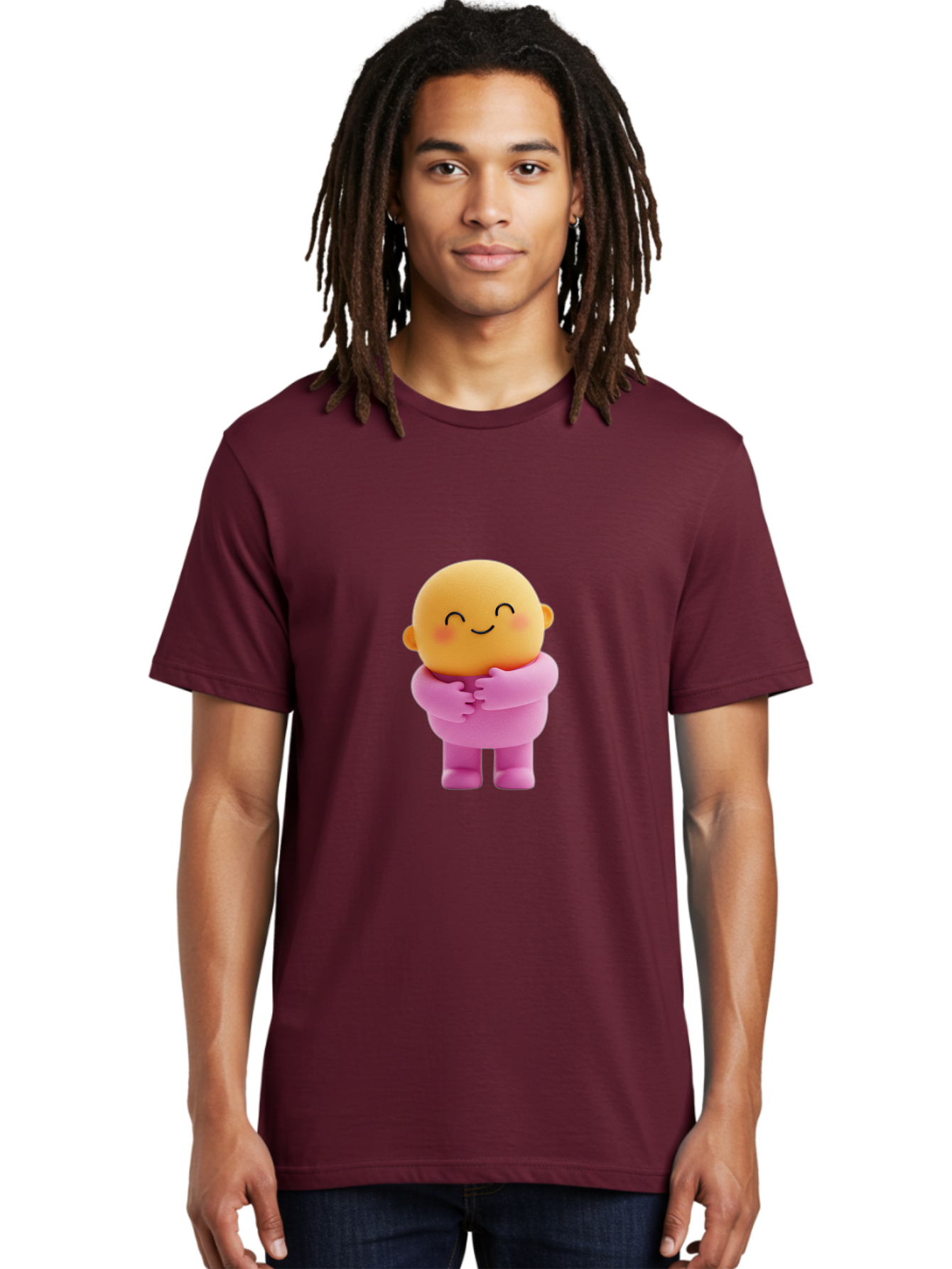 Baby-Figurine Men'S Graphic Tee, 100% Cotton, Comfortable Casual Summer Wear, Machine Washable, Cute Cartoon Character, Smiling Face, Pink Outfit, Hugging Self, Adorable Illustration, Kawaii Art, Lovable Persona, Childlike Charm Bae123