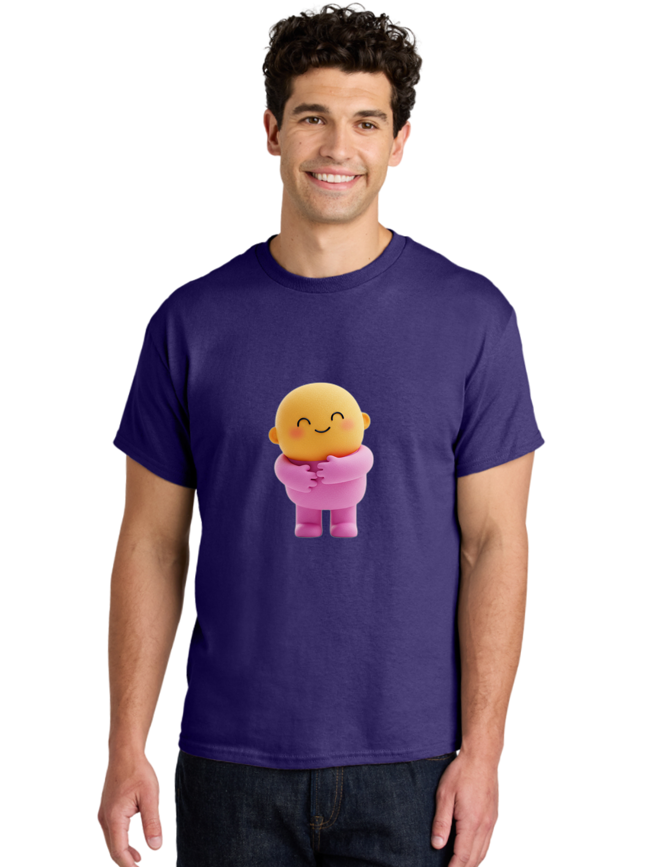 Baby-Figurine Men'S Graphic Tee, 100% Cotton, Comfortable Casual Summer Wear, Machine Washable, Cute Cartoon Character, Smiling Face, Pink Outfit, Hugging Self, Adorable Illustration, Kawaii Art, Lovable Persona, Childlike Charm Bae123