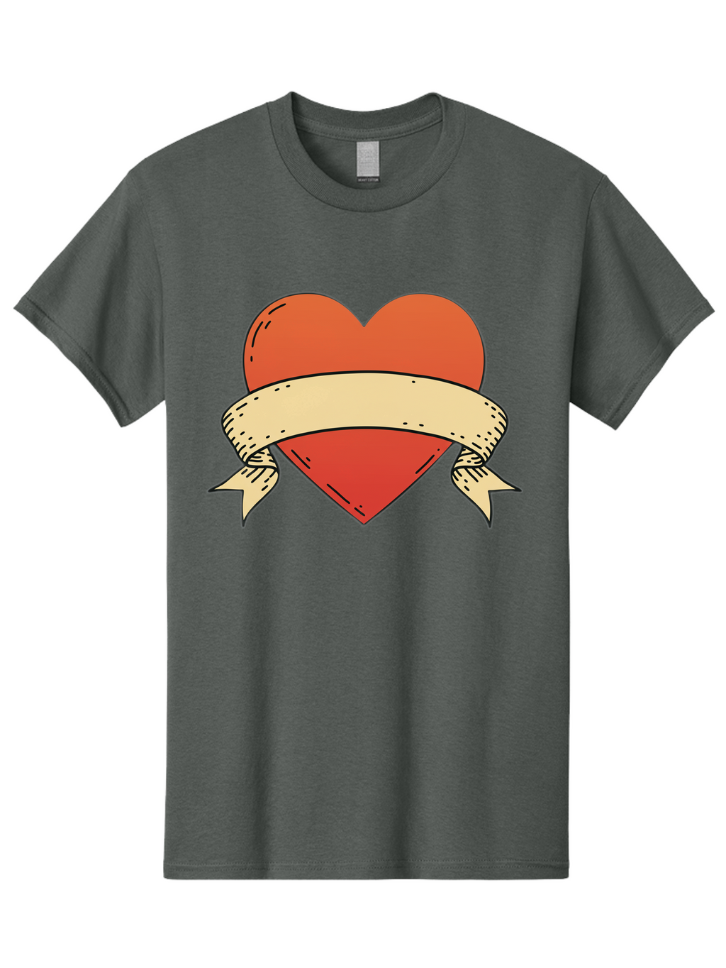 Banner-Heart Men'S Graphic Tee, 100% Cotton, Comfortable Casual Summer Wear, Machine Washable, Red Heart, Banner Wrapped, Tattoo Art, Cartoon Style, Heart Symbol, Ribbon Design, Classic Illustration, Love Emblem Bae124