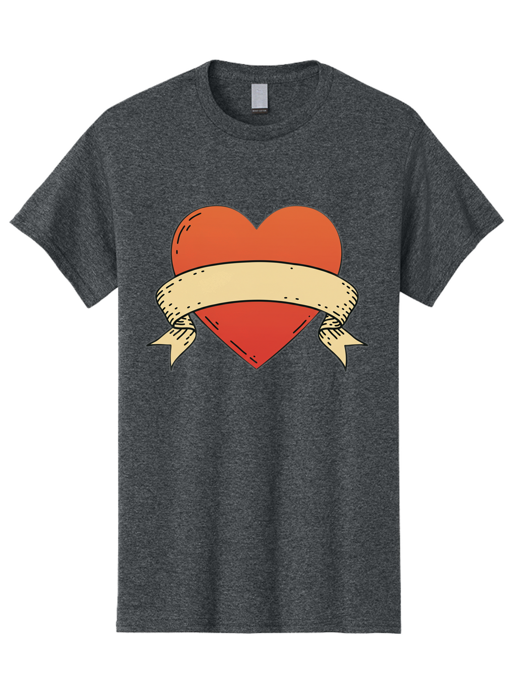 Banner-Heart Men'S Graphic Tee, 100% Cotton, Comfortable Casual Summer Wear, Machine Washable, Red Heart, Banner Wrapped, Tattoo Art, Cartoon Style, Heart Symbol, Ribbon Design, Classic Illustration, Love Emblem Bae124