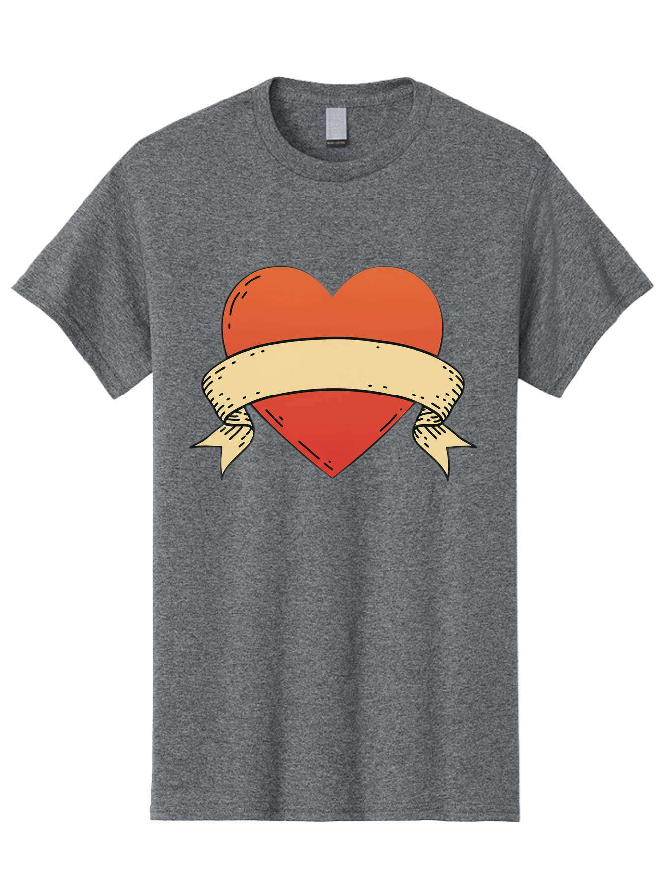 Banner-Heart Men'S Graphic Tee, 100% Cotton, Comfortable Casual Summer Wear, Machine Washable, Red Heart, Banner Wrapped, Tattoo Art, Cartoon Style, Heart Symbol, Ribbon Design, Classic Illustration, Love Emblem Bae124