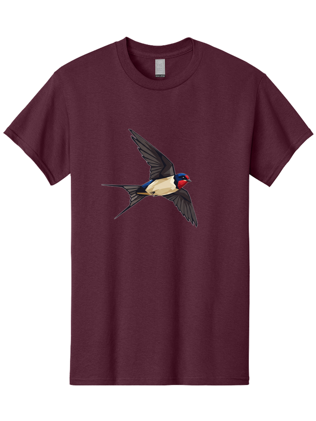 Barn-Swallow Men'S Graphic Tee, 100% Cotton, Comfortable Casual Summer Wear, Machine Washable, Swallow Bird In Flight, Bird Flying, Wings Spread, Colorful Plumage, Red Face, Blue Head, White Belly, Black Wings, Wildlife, Nature Graphics, Bae125