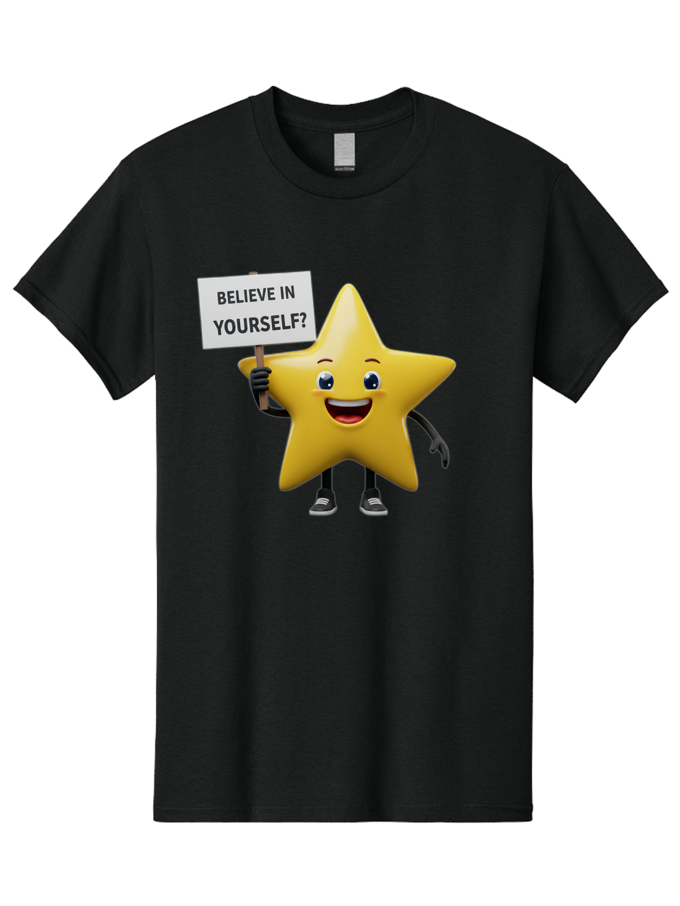 Believe-In-Yourself-1 Men'S Graphic Tee, 100% Cotton, Comfortable Casual Summer Wear, Machine Washable, Motivational Star, Believe In Yourself, Inspirational Quote, Positive Message, Cartoon Character, Happy Emotions, Confidence Booster, Bae126