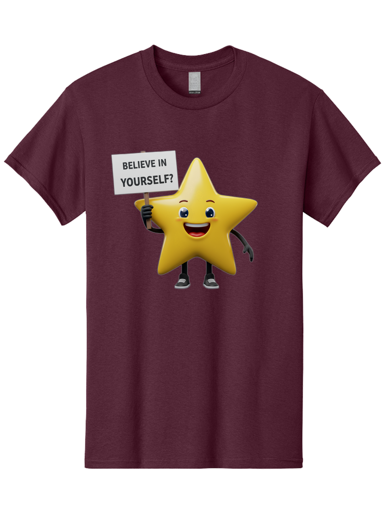 Believe-In-Yourself-1 Men'S Graphic Tee, 100% Cotton, Comfortable Casual Summer Wear, Machine Washable, Motivational Star, Believe In Yourself, Inspirational Quote, Positive Message, Cartoon Character, Happy Emotions, Confidence Booster, Bae126