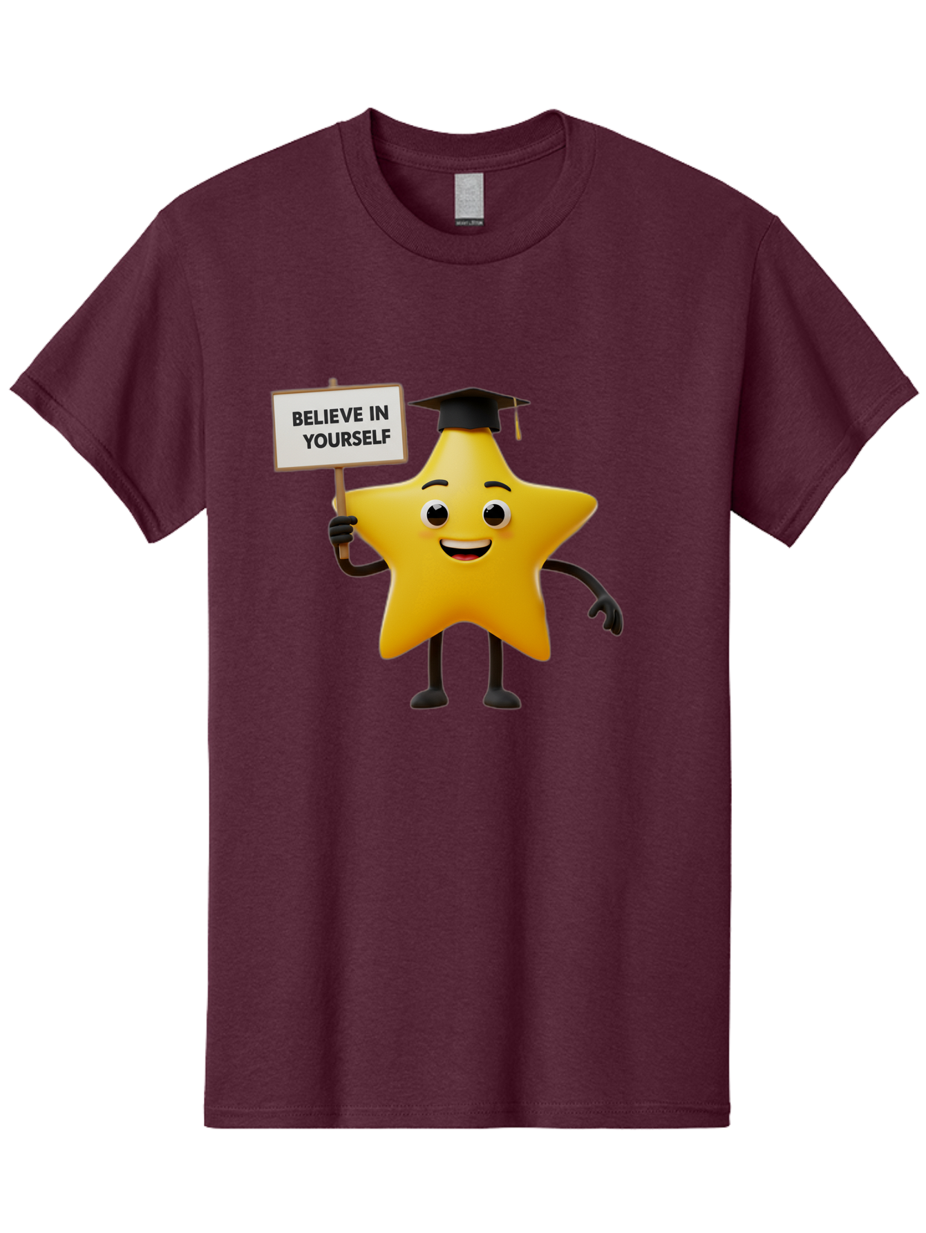Believe-In-Yourself-10 Men'S Graphic Tee, 100% Cotton, Comfortable Casual Summer Wear, Machine Washable, Motivational Star, Inspirational Quote, Graduation Cap, Self-Confidence, Positivity, Encouragement, Yellow Star Character, Bae127