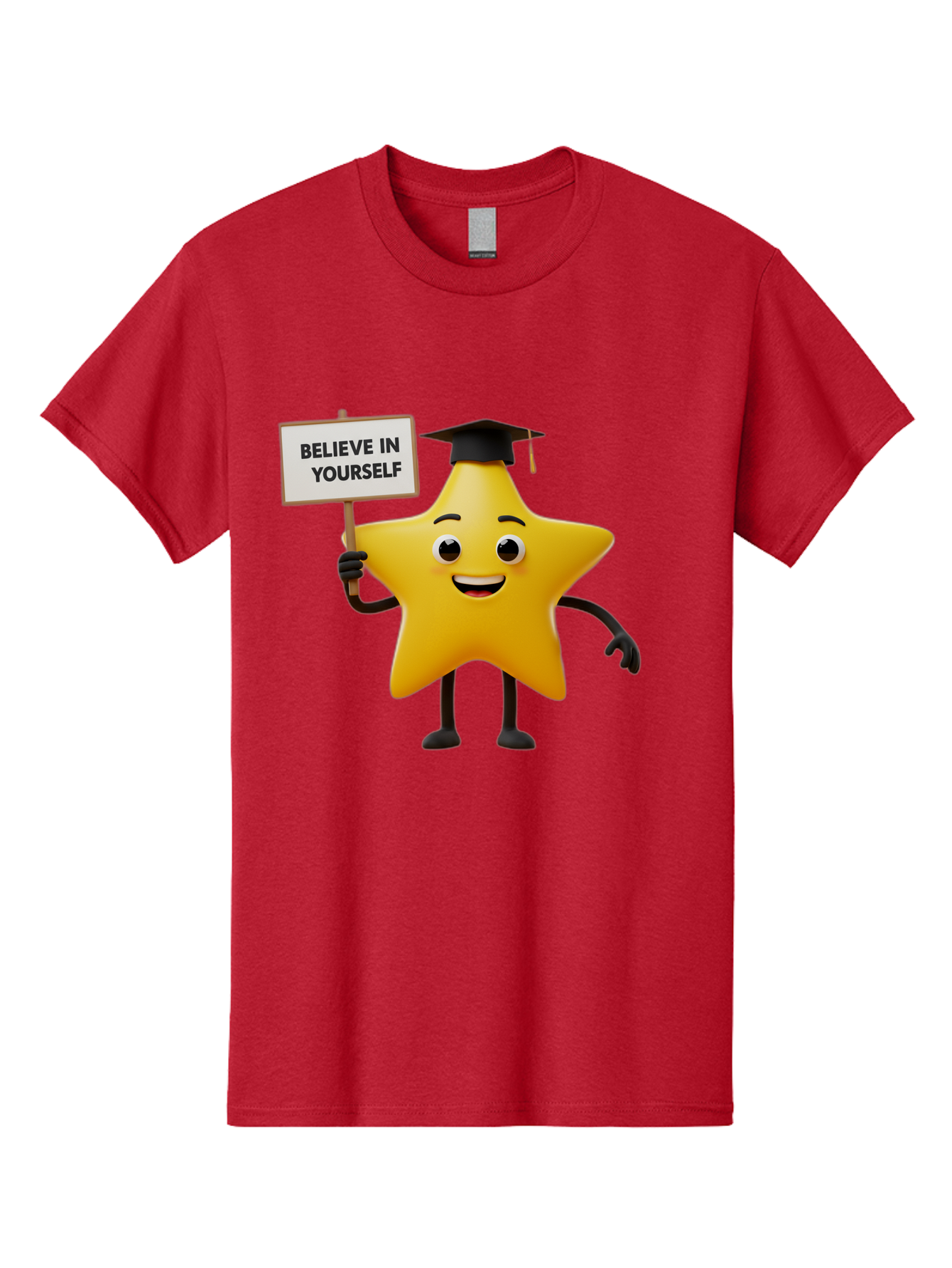 Believe-In-Yourself-10 Men'S Graphic Tee, 100% Cotton, Comfortable Casual Summer Wear, Machine Washable, Motivational Star, Inspirational Quote, Graduation Cap, Self-Confidence, Positivity, Encouragement, Yellow Star Character, Bae127
