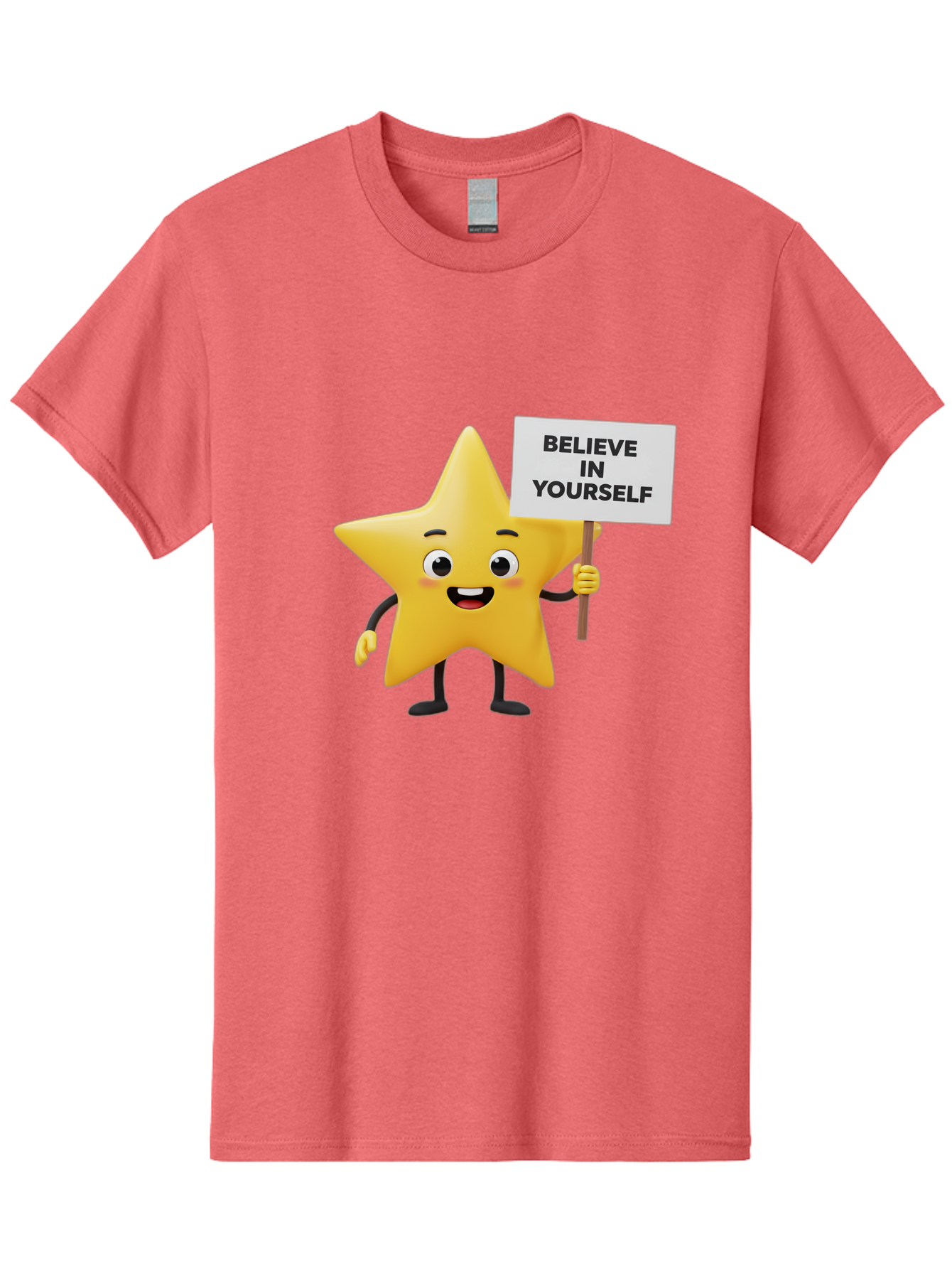 Believe-In-Yourself-3 Men'S Graphic Tee, 100% Cotton, Comfortable Casual Summer Wear, Machine Washable, Motivational Star Character, Believe In Yourself Sign, Positivity, Encouragement, Confidence Booster, Inspirational Quote, Bae129