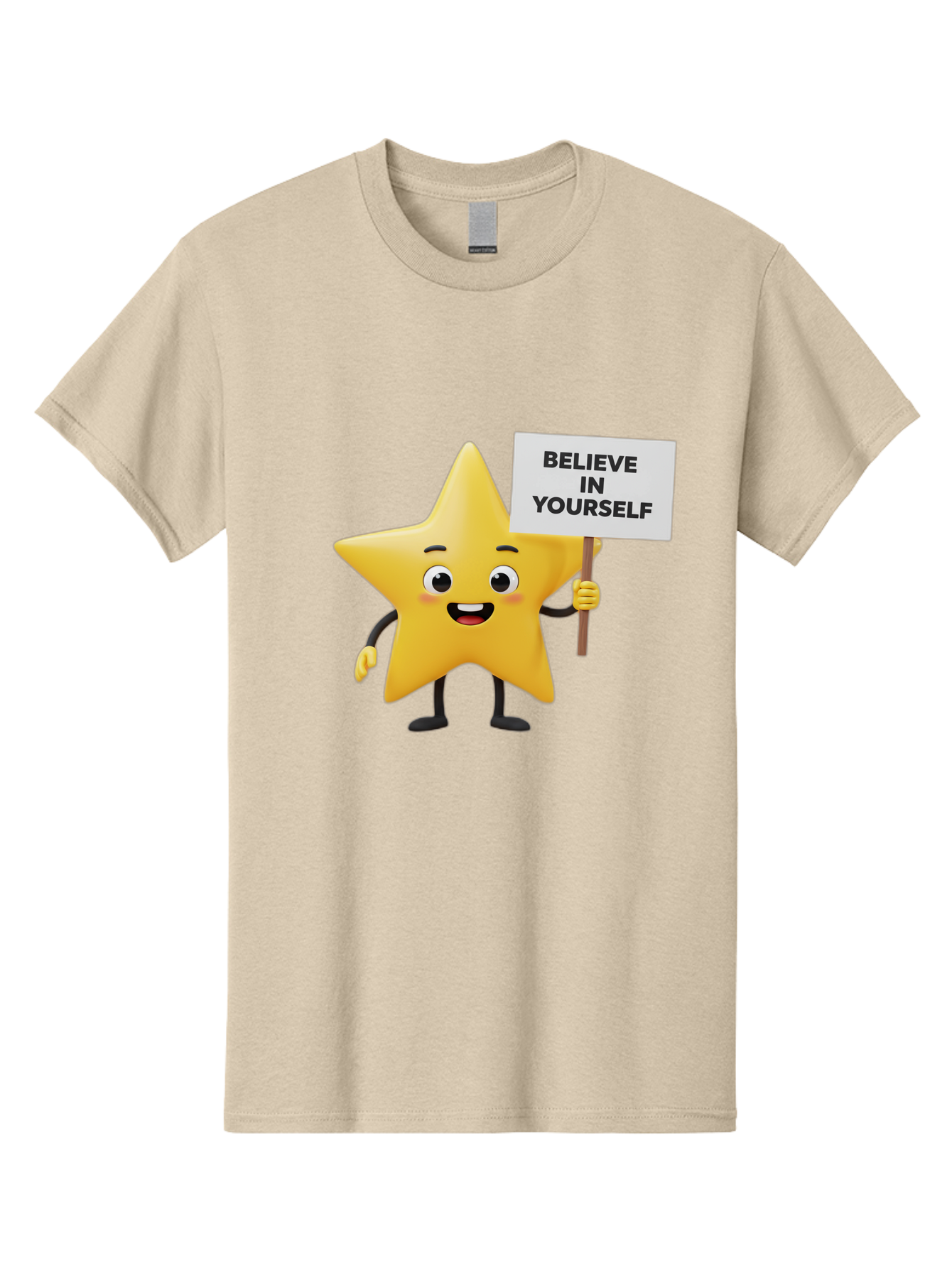 Believe-In-Yourself-3 Men'S Graphic Tee, 100% Cotton, Comfortable Casual Summer Wear, Machine Washable, Motivational Star Character, Believe In Yourself Sign, Positivity, Encouragement, Confidence Booster, Inspirational Quote, Bae129