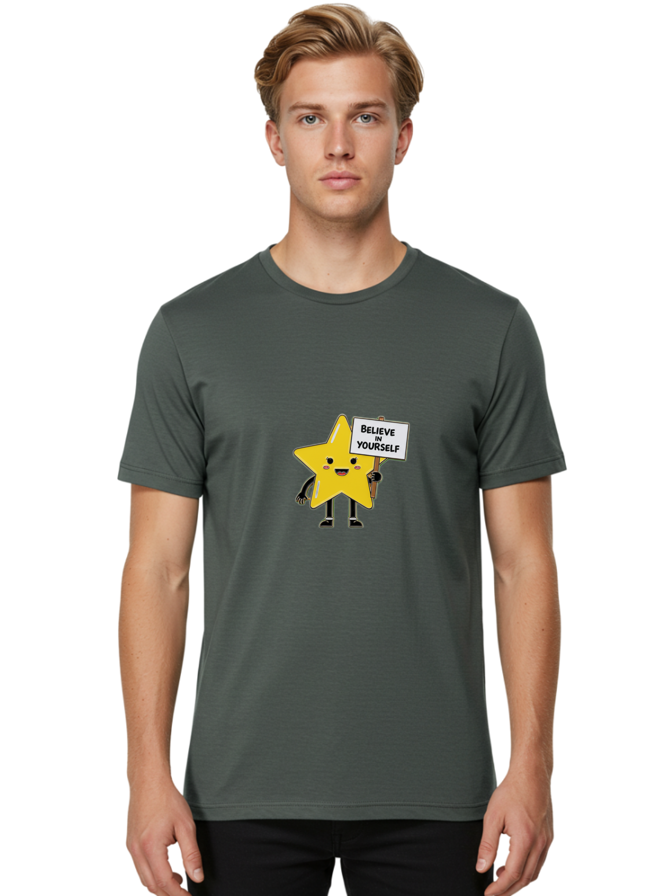 Believe-In-Yourself-5 Men'S Graphic Tee, 100% Cotton, Comfortable Casual Summer Wear, Machine Washable, Motivational Star, Believe In Yourself, Positivity, Inspiration, Confidence, Empowerment, Self-Love, Encouragement, Motivational Quotes, Bae131