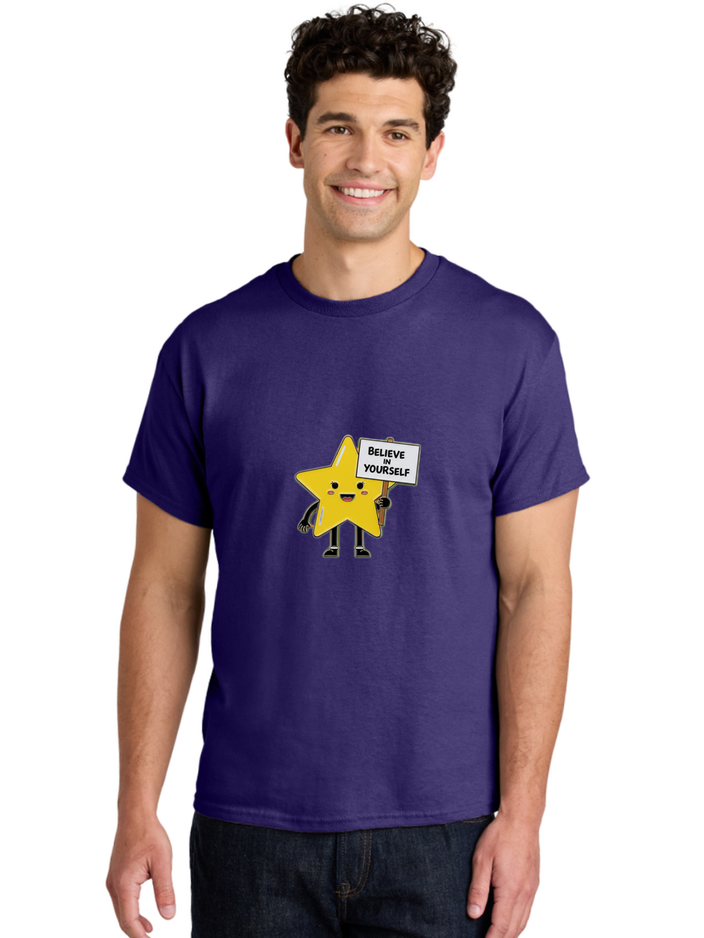 Believe-In-Yourself-5 Men'S Graphic Tee, 100% Cotton, Comfortable Casual Summer Wear, Machine Washable, Motivational Star, Believe In Yourself, Positivity, Inspiration, Confidence, Empowerment, Self-Love, Encouragement, Motivational Quotes, Bae131