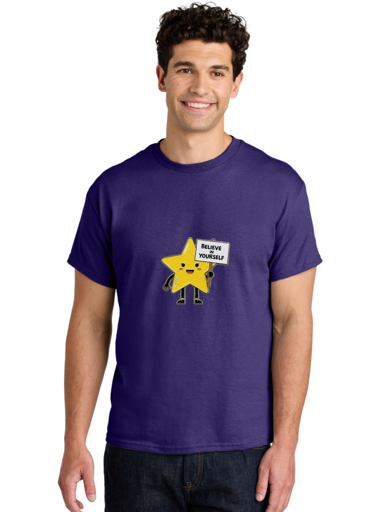Believe-In-Yourself-5 Men'S Graphic Tee, 100% Cotton, Comfortable Casual Summer Wear, Machine Washable, Motivational Star, Believe In Yourself, Positivity, Inspiration, Confidence, Empowerment, Self-Love, Encouragement, Motivational Quotes, Bae131