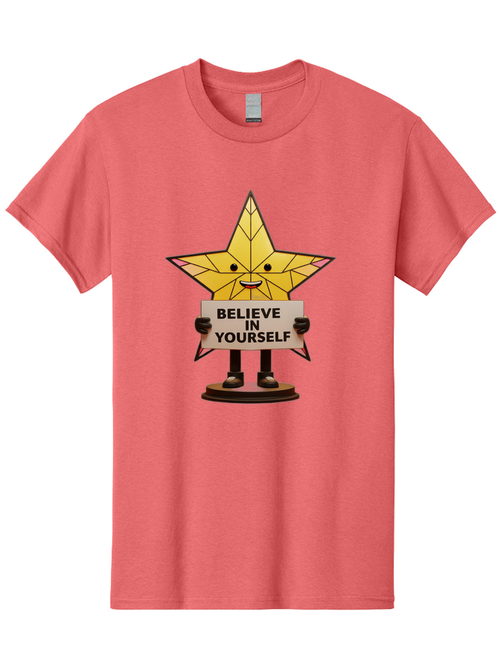 Believe-In-Yourself-8 Men'S Graphic Tee, 100% Cotton, Comfortable Casual Summer Wear, Machine Washable, Motivational Star, Inspirational Quote, Self-Belief, Positive Vibes, Cartoon Character, Yellow Star, Uplifting Message, Encouragement, Bae134
