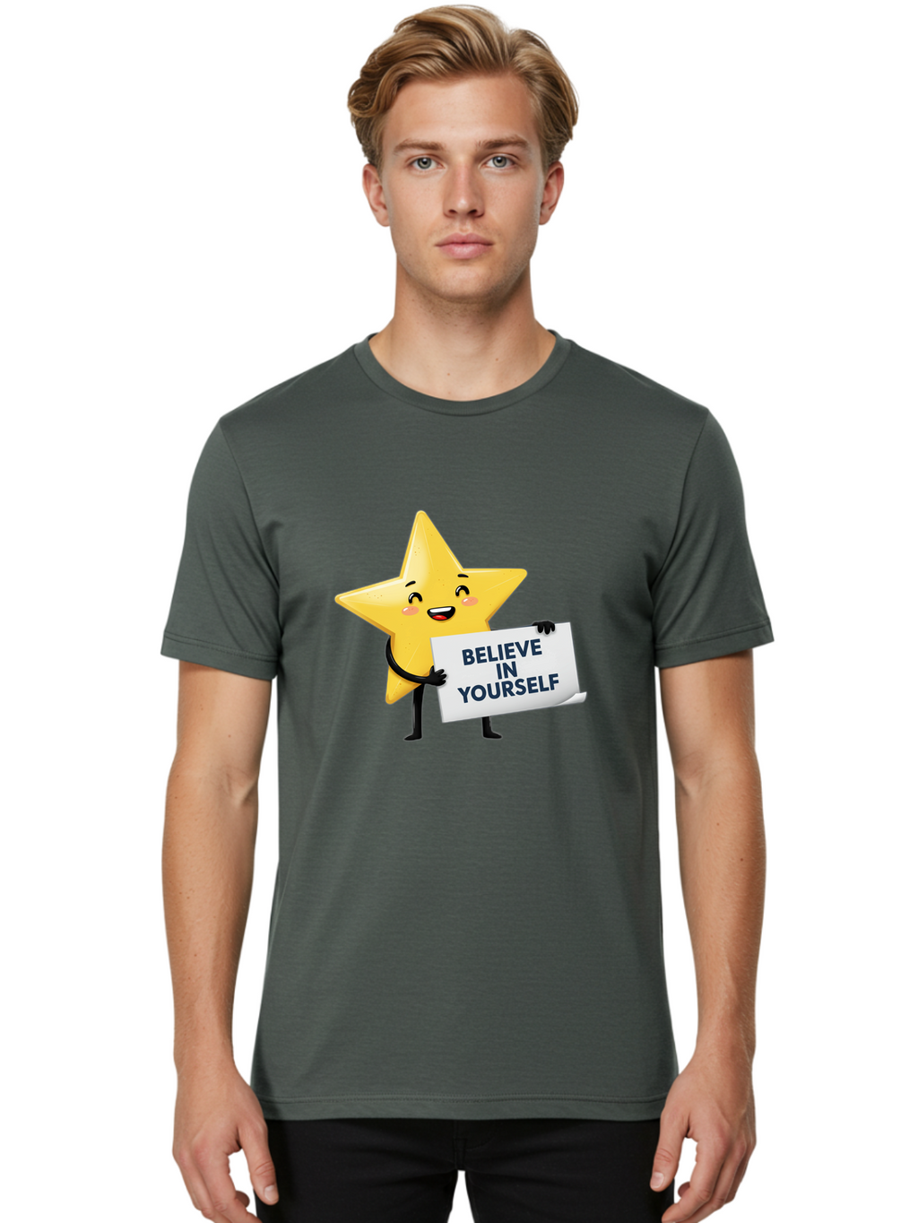 Believe-In-Yourself-9 Men'S Graphic Tee, 100% Cotton, Comfortable Casual Summer Wear, Machine Washable, Cartoon Star, Believe In Yourself, Motivational Quote, Inspirational Message, Positive Affirmation, Self-Confidence, Empowerment, Bae135