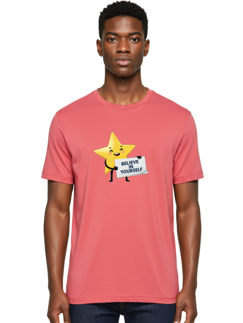 Believe-In-Yourself-9 Men'S Graphic Tee, 100% Cotton, Comfortable Casual Summer Wear, Machine Washable, Cartoon Star, Believe In Yourself, Motivational Quote, Inspirational Message, Positive Affirmation, Self-Confidence, Empowerment, Bae135