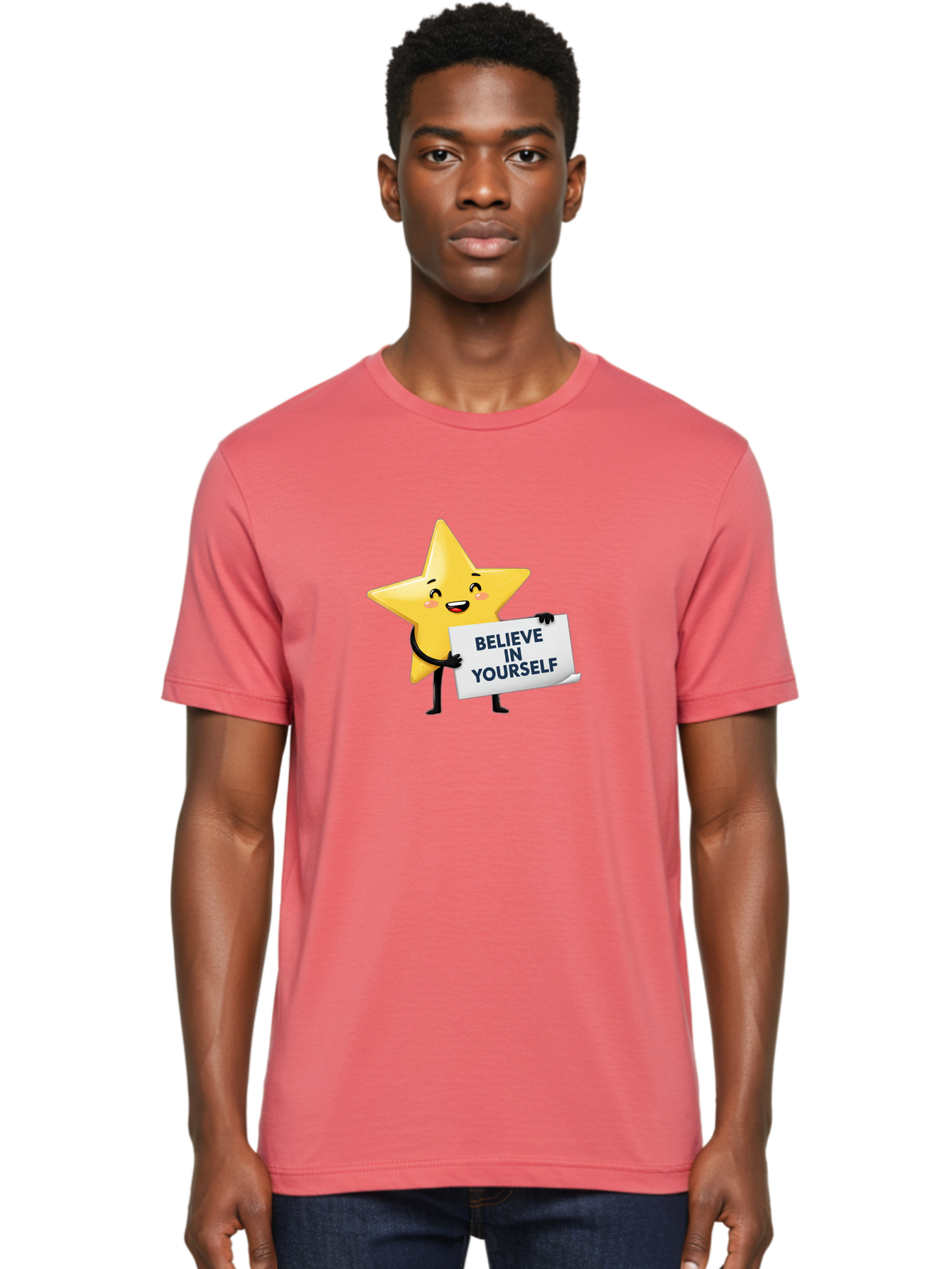 Believe-In-Yourself-9 Men'S Graphic Tee, 100% Cotton, Comfortable Casual Summer Wear, Machine Washable, Cartoon Star, Believe In Yourself, Motivational Quote, Inspirational Message, Positive Affirmation, Self-Confidence, Empowerment, Bae135