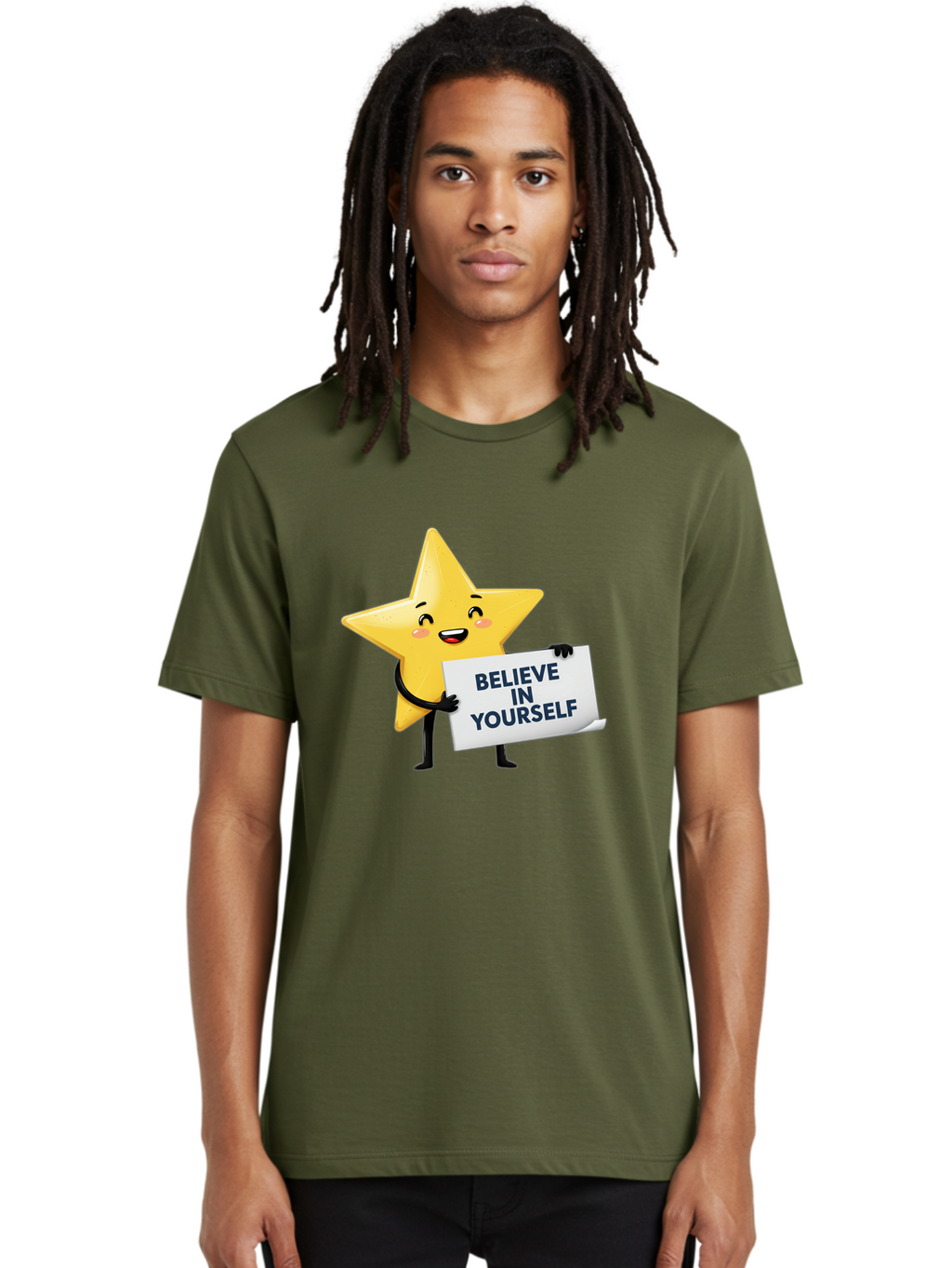 Believe-In-Yourself-9 Men'S Graphic Tee, 100% Cotton, Comfortable Casual Summer Wear, Machine Washable, Cartoon Star, Believe In Yourself, Motivational Quote, Inspirational Message, Positive Affirmation, Self-Confidence, Empowerment, Bae135