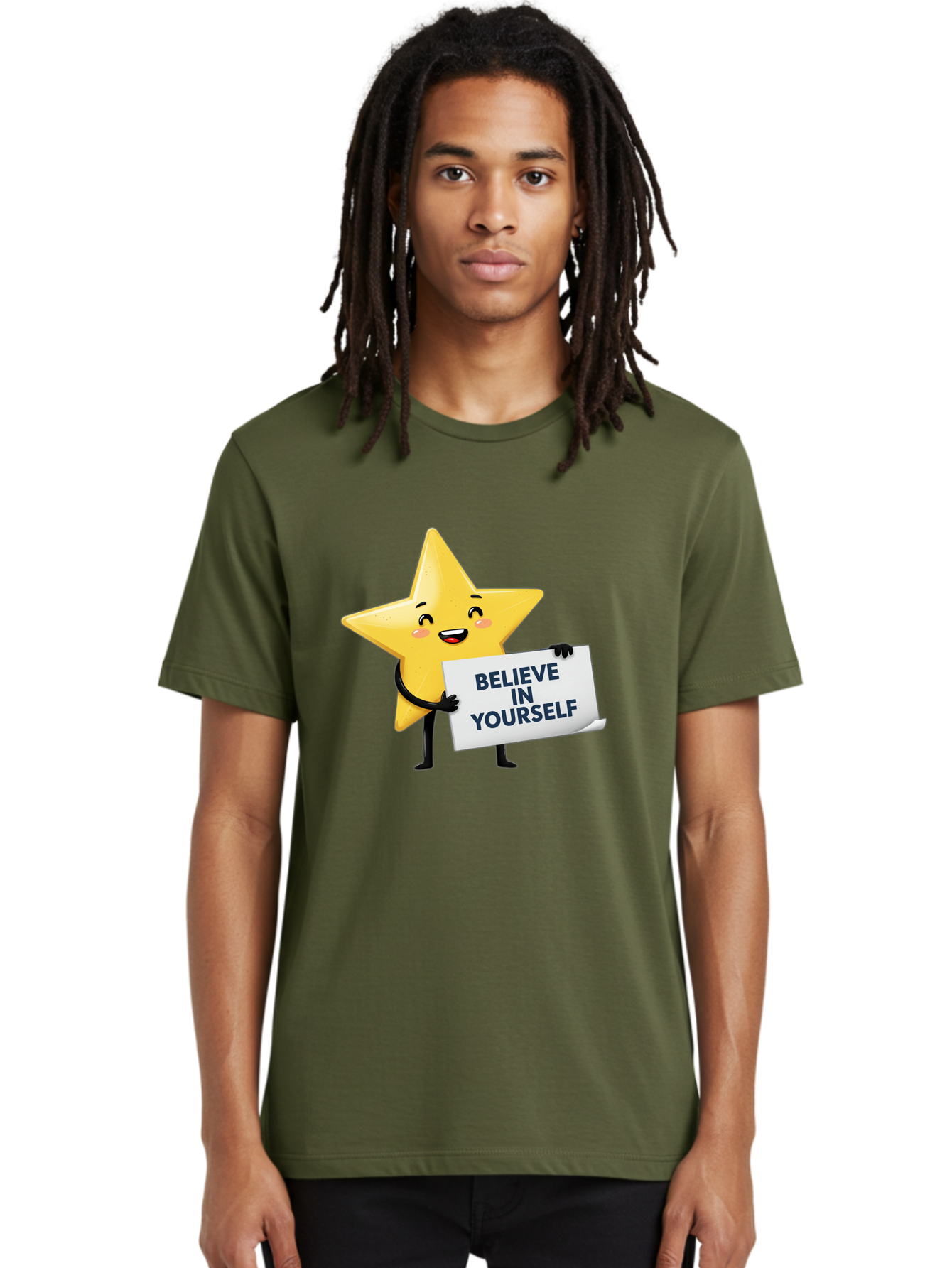 Believe-In-Yourself-9 Men'S Graphic Tee, 100% Cotton, Comfortable Casual Summer Wear, Machine Washable, Cartoon Star, Believe In Yourself, Motivational Quote, Inspirational Message, Positive Affirmation, Self-Confidence, Empowerment, Bae135