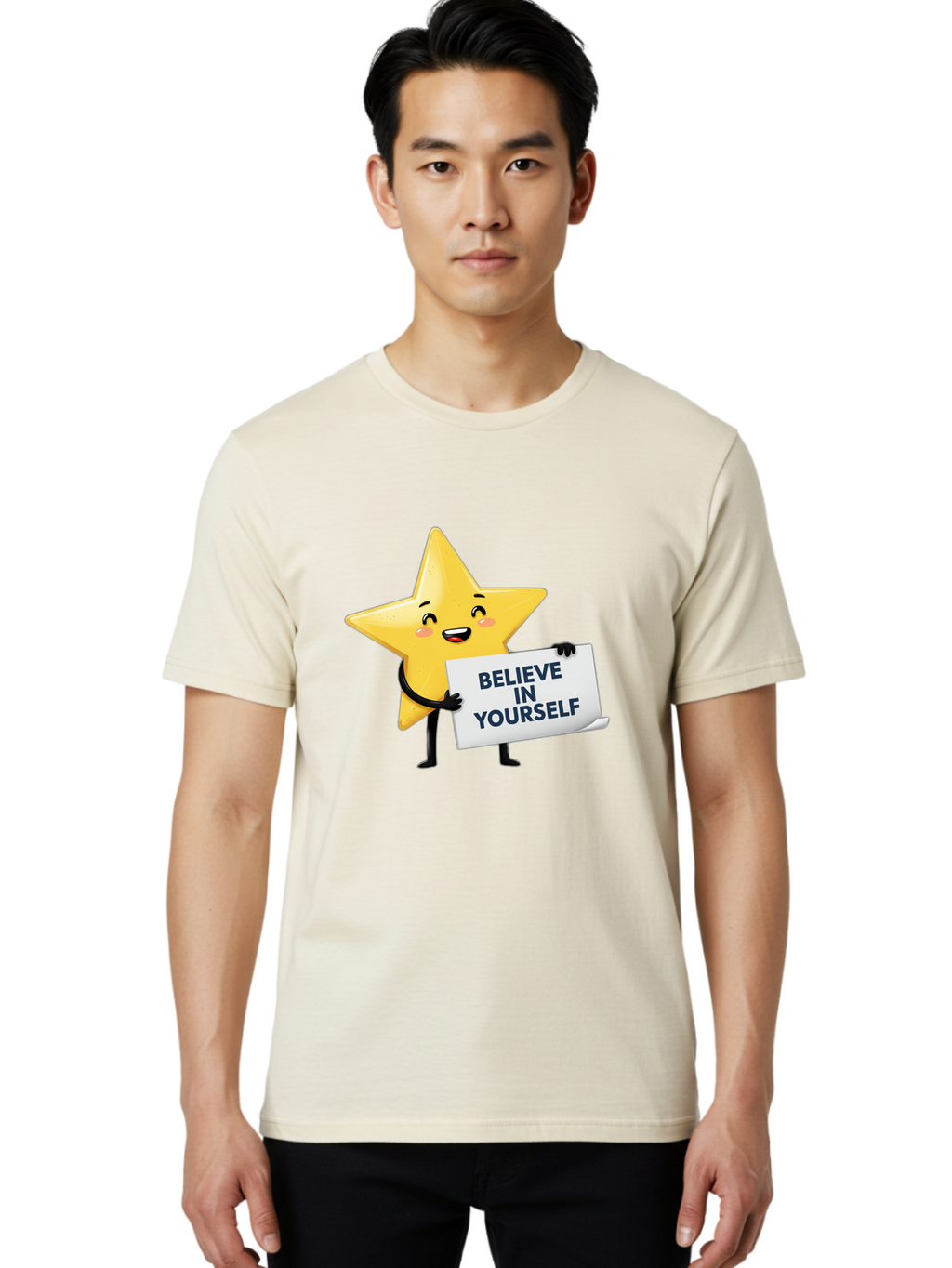 Believe-In-Yourself-9 Men'S Graphic Tee, 100% Cotton, Comfortable Casual Summer Wear, Machine Washable, Cartoon Star, Believe In Yourself, Motivational Quote, Inspirational Message, Positive Affirmation, Self-Confidence, Empowerment, Bae135