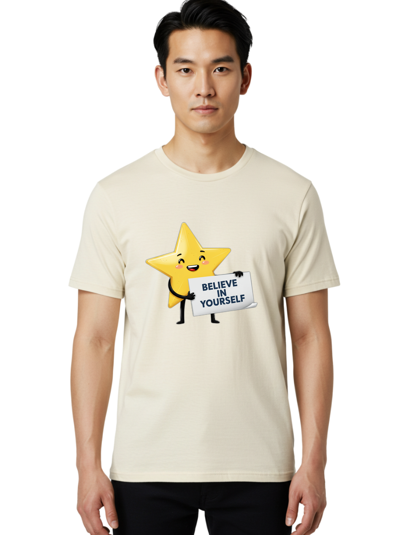 Believe-In-Yourself-9 Men'S Graphic Tee, 100% Cotton, Comfortable Casual Summer Wear, Machine Washable, Cartoon Star, Believe In Yourself, Motivational Quote, Inspirational Message, Positive Affirmation, Self-Confidence, Empowerment, Bae135