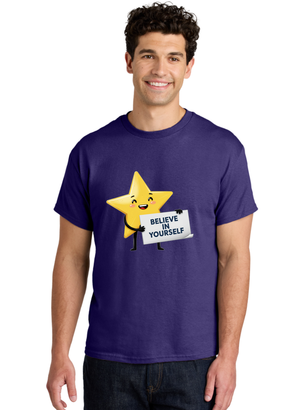 Believe-In-Yourself-9 Men'S Graphic Tee, 100% Cotton, Comfortable Casual Summer Wear, Machine Washable, Cartoon Star, Believe In Yourself, Motivational Quote, Inspirational Message, Positive Affirmation, Self-Confidence, Empowerment, Bae135