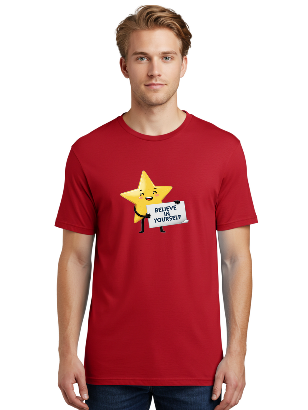 Believe-In-Yourself-9 Men'S Graphic Tee, 100% Cotton, Comfortable Casual Summer Wear, Machine Washable, Cartoon Star, Believe In Yourself, Motivational Quote, Inspirational Message, Positive Affirmation, Self-Confidence, Empowerment, Bae135