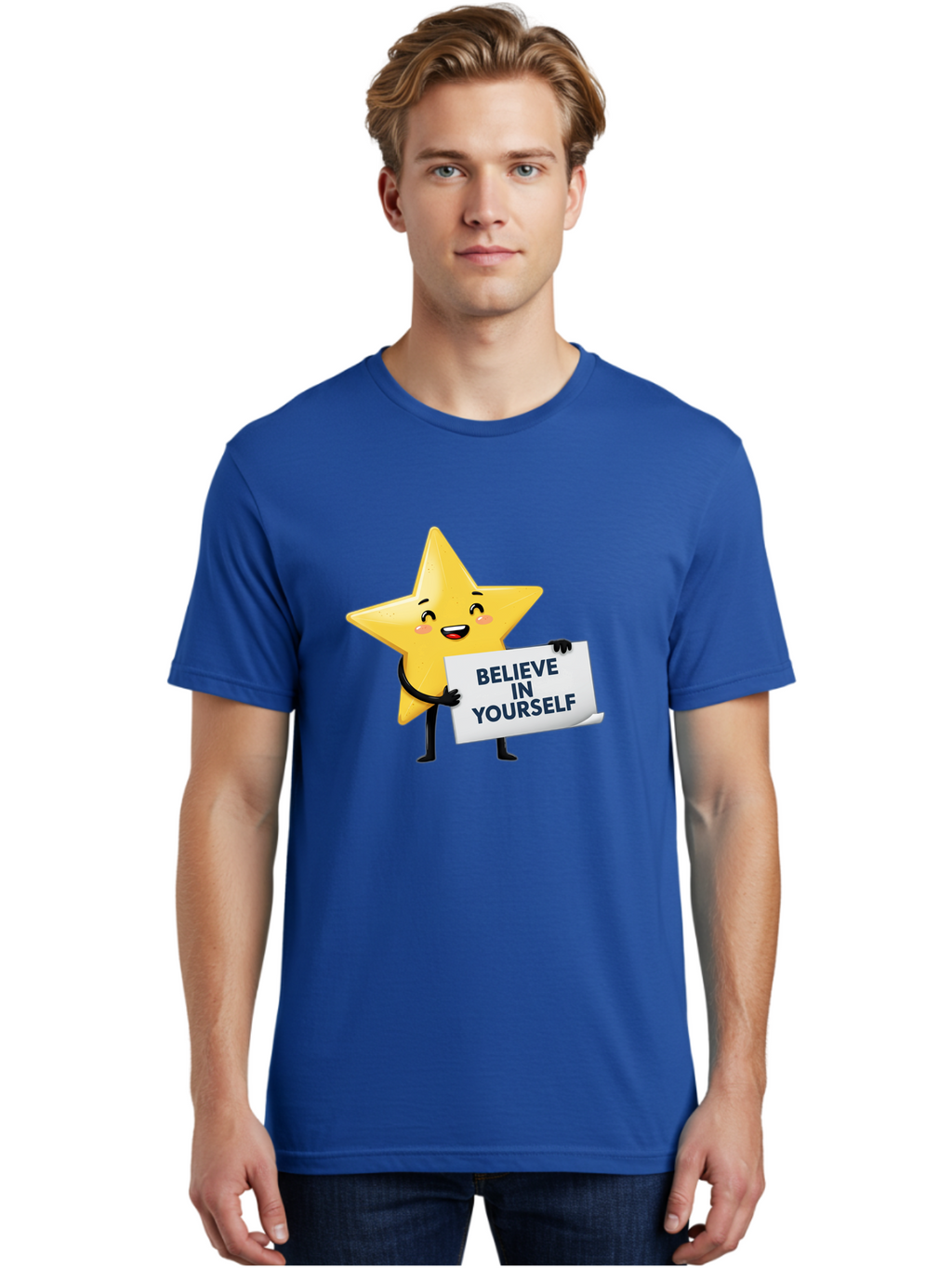 Believe-In-Yourself-9 Men'S Graphic Tee, 100% Cotton, Comfortable Casual Summer Wear, Machine Washable, Cartoon Star, Believe In Yourself, Motivational Quote, Inspirational Message, Positive Affirmation, Self-Confidence, Empowerment, Bae135