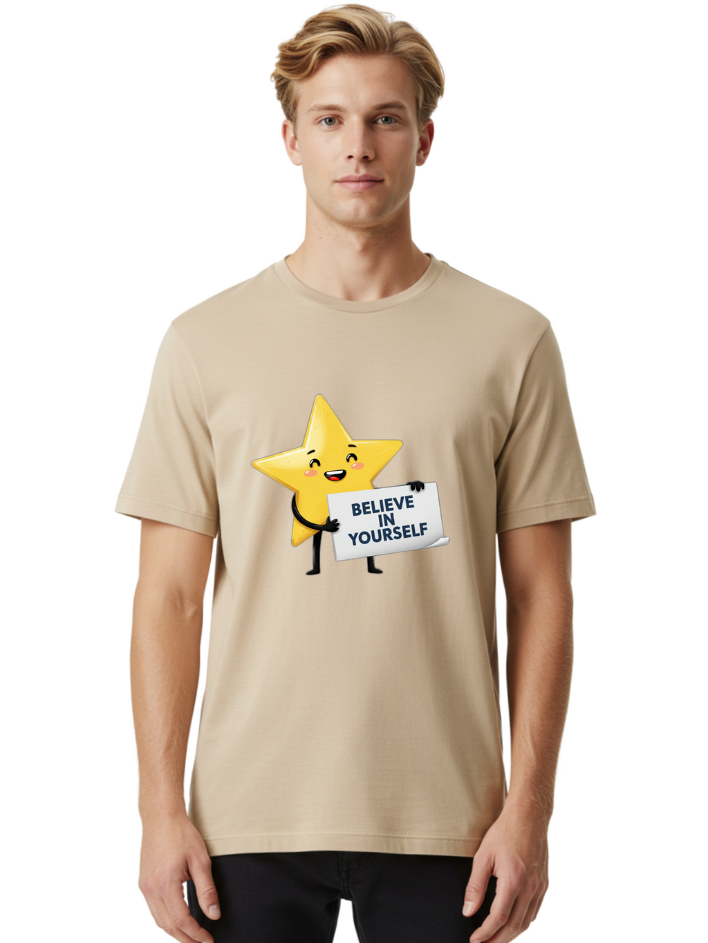 Believe-In-Yourself-9 Men'S Graphic Tee, 100% Cotton, Comfortable Casual Summer Wear, Machine Washable, Cartoon Star, Believe In Yourself, Motivational Quote, Inspirational Message, Positive Affirmation, Self-Confidence, Empowerment, Bae135