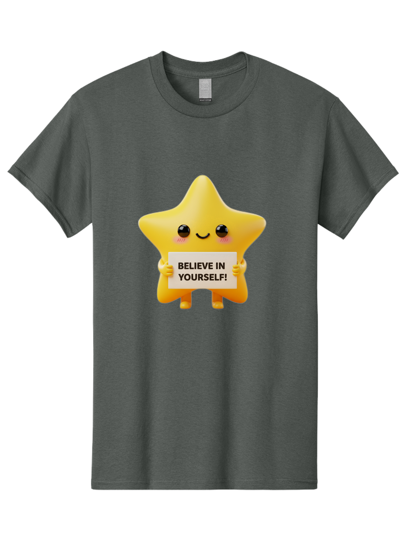 Believe-In-Yourself Men'S Graphic Tee, 100% Cotton, Comfortable Casual Summer Wear, Machine Washable, Cute Star Character, Positive Message, Motivational Quote, Believe In Yourself, Inspirational Graphic, Self-Confidence, Encouragement Bae136