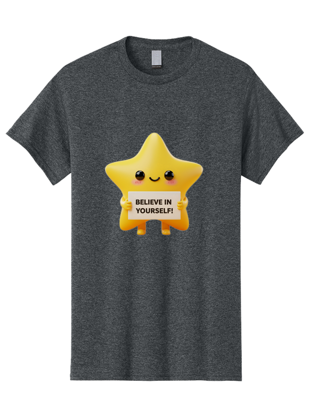 Believe-In-Yourself Men'S Graphic Tee, 100% Cotton, Comfortable Casual Summer Wear, Machine Washable, Cute Star Character, Positive Message, Motivational Quote, Believe In Yourself, Inspirational Graphic, Self-Confidence, Encouragement Bae136