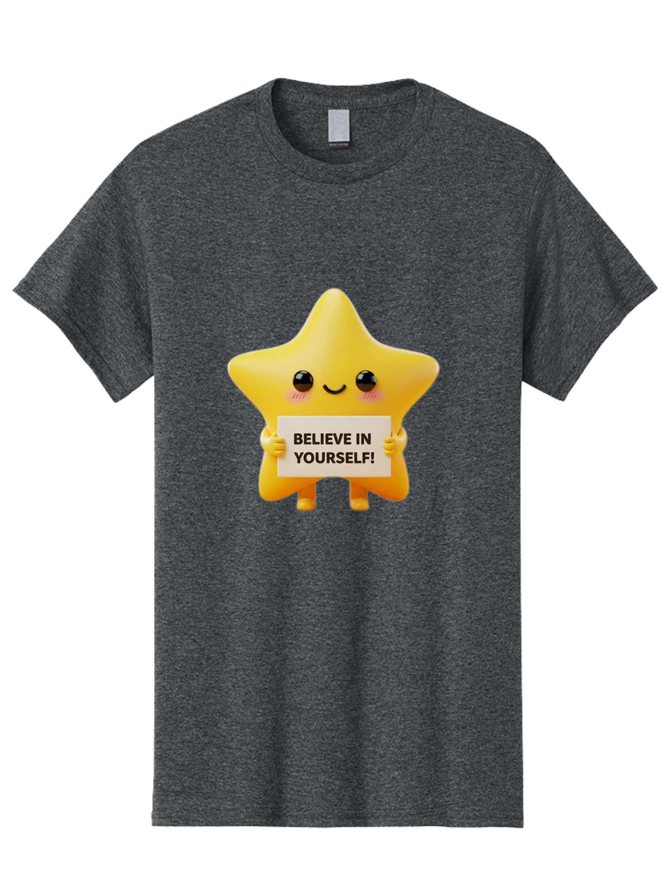 Believe-In-Yourself Men'S Graphic Tee, 100% Cotton, Comfortable Casual Summer Wear, Machine Washable, Cute Star Character, Positive Message, Motivational Quote, Believe In Yourself, Inspirational Graphic, Self-Confidence, Encouragement Bae136