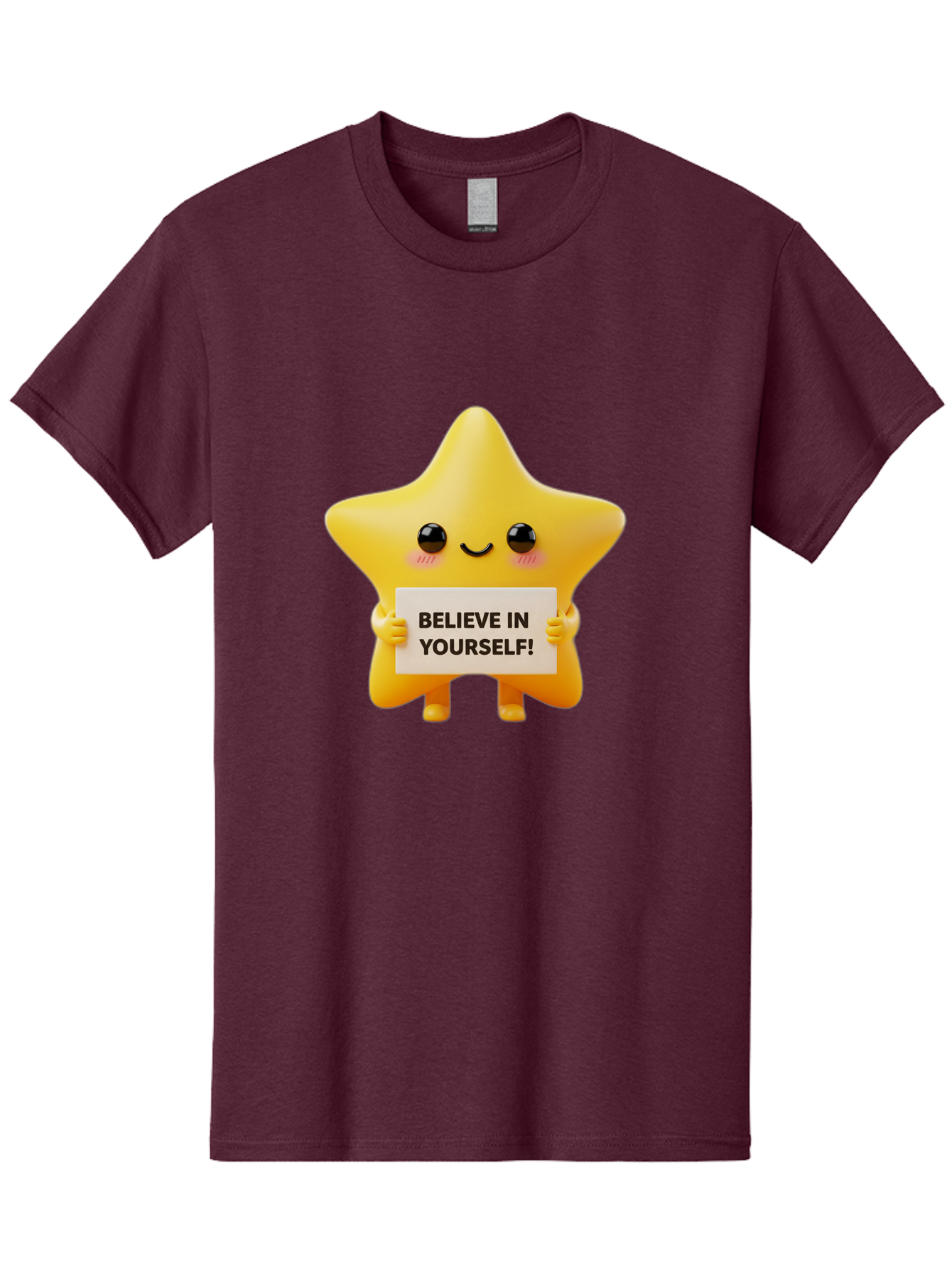 Believe-In-Yourself Men'S Graphic Tee, 100% Cotton, Comfortable Casual Summer Wear, Machine Washable, Cute Star Character, Positive Message, Motivational Quote, Believe In Yourself, Inspirational Graphic, Self-Confidence, Encouragement Bae136