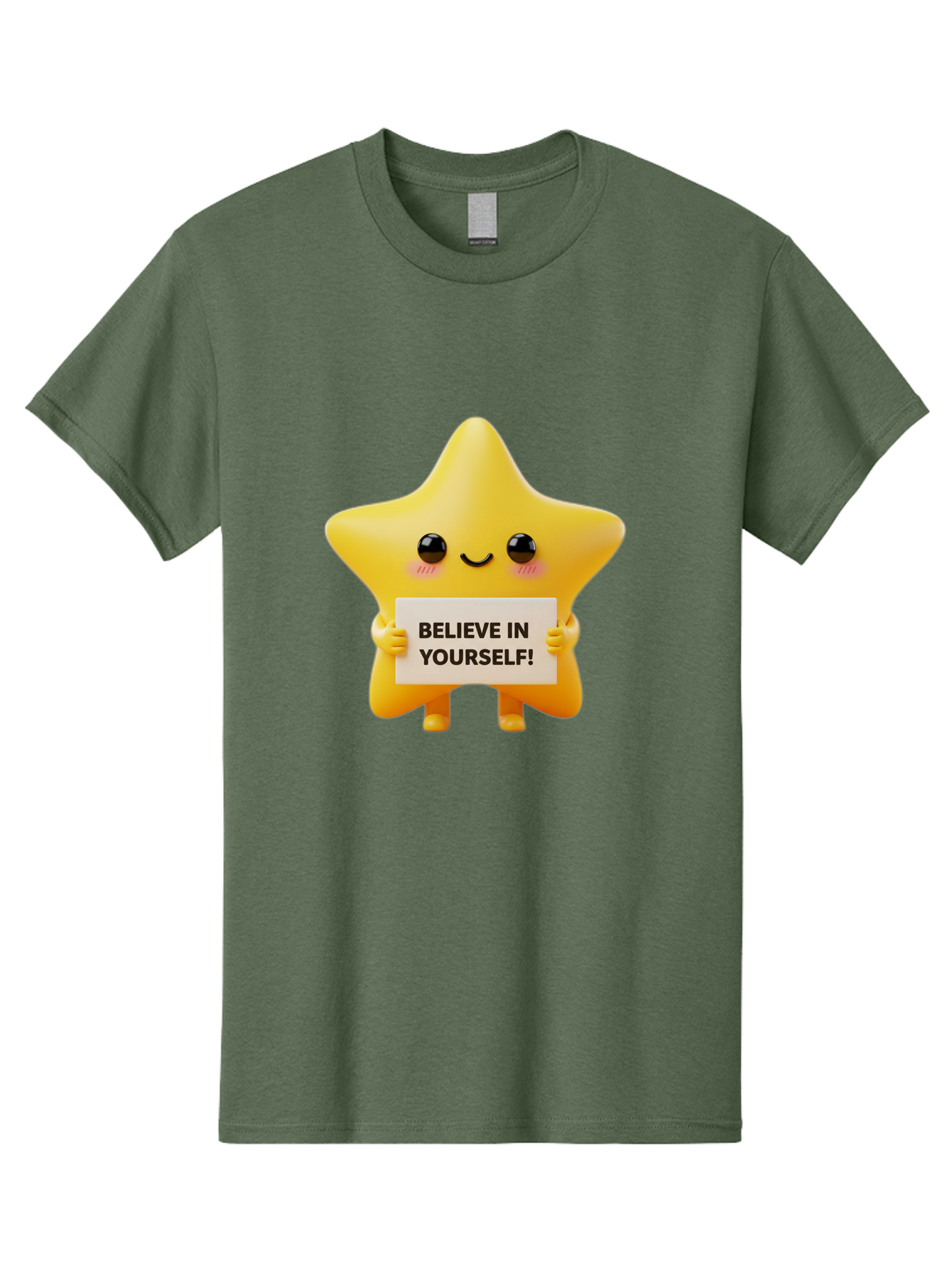 Believe-In-Yourself Men'S Graphic Tee, 100% Cotton, Comfortable Casual Summer Wear, Machine Washable, Cute Star Character, Positive Message, Motivational Quote, Believe In Yourself, Inspirational Graphic, Self-Confidence, Encouragement Bae136