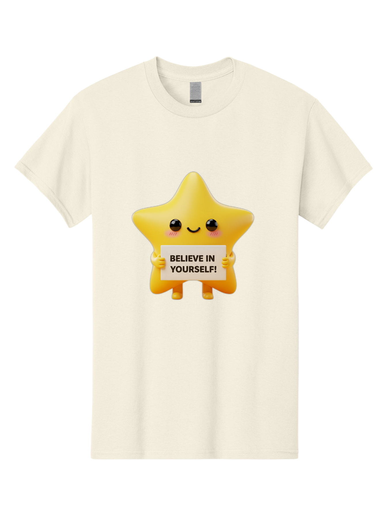 Believe-In-Yourself Men'S Graphic Tee, 100% Cotton, Comfortable Casual Summer Wear, Machine Washable, Cute Star Character, Positive Message, Motivational Quote, Believe In Yourself, Inspirational Graphic, Self-Confidence, Encouragement Bae136